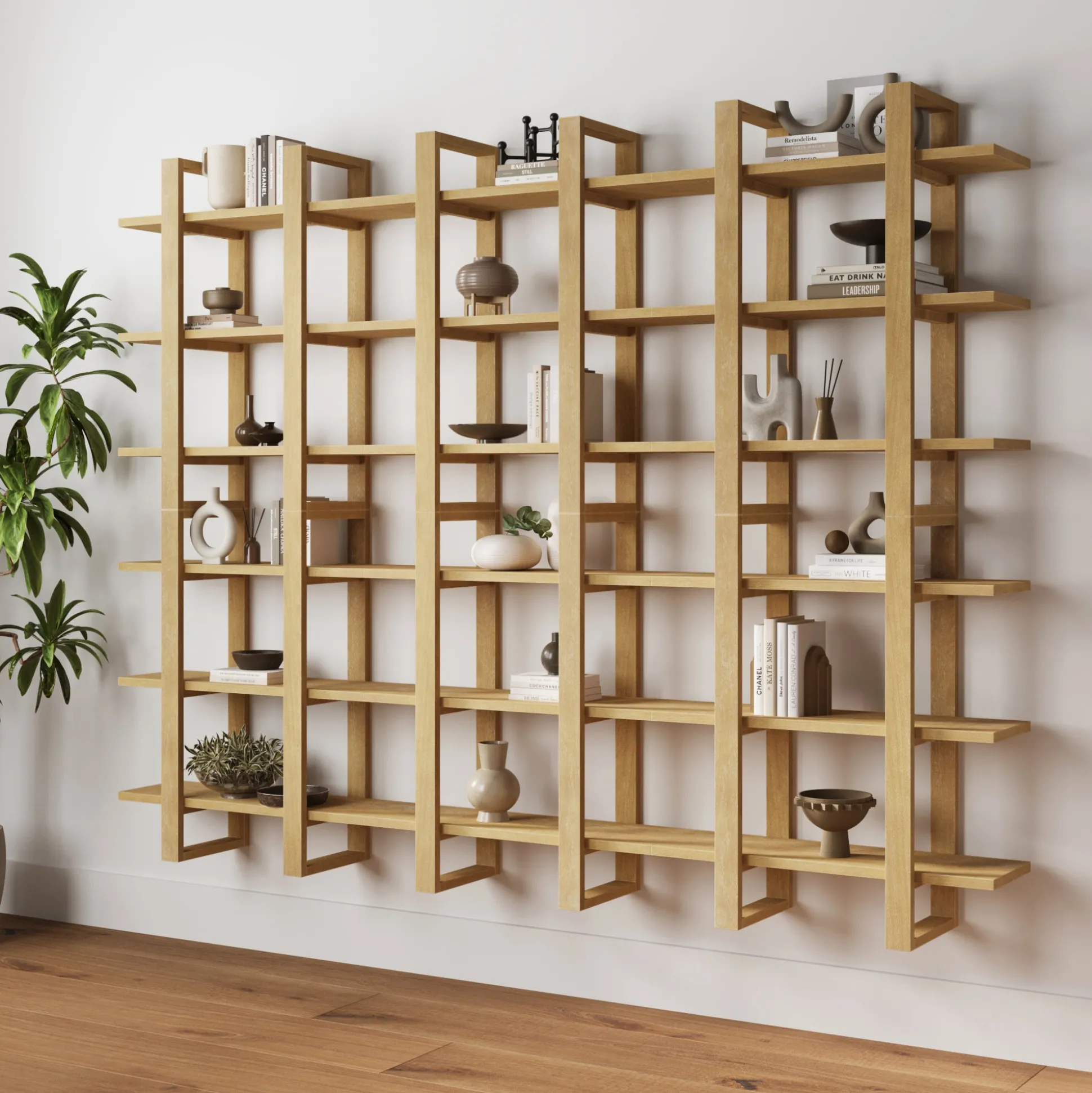 Solid Wood Modular Floating Wall Shelf Light Brown (Set of 6)