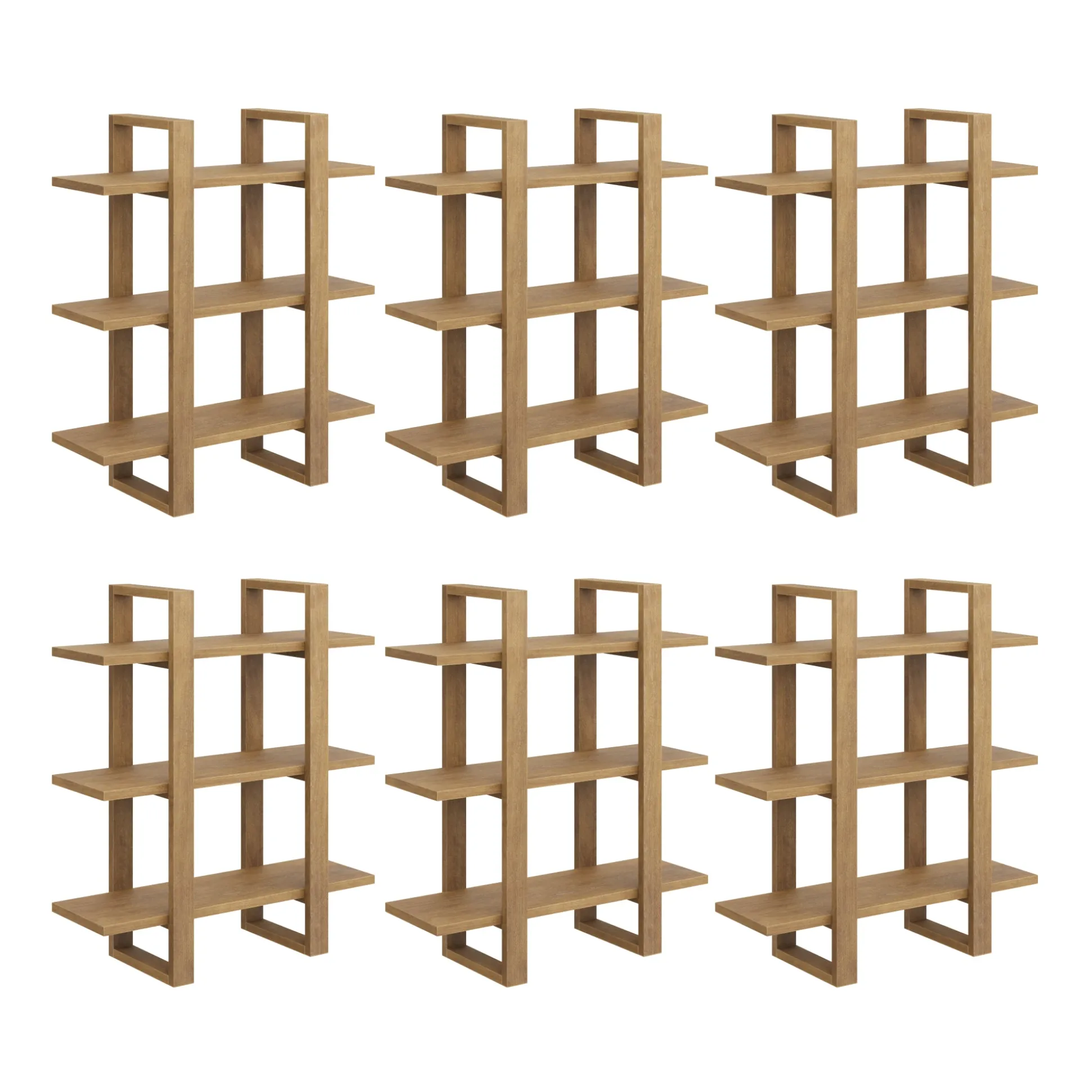 Solid Wood Modular Floating Wall Shelf Light Brown (Set of 6)