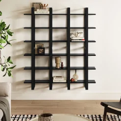 Solid Wood Modular Floating Wall Shelf Black Oak (Set of 4)