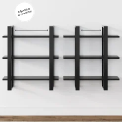Solid Wood Modular Floating Wall Shelf Black Oak (Set of 4)