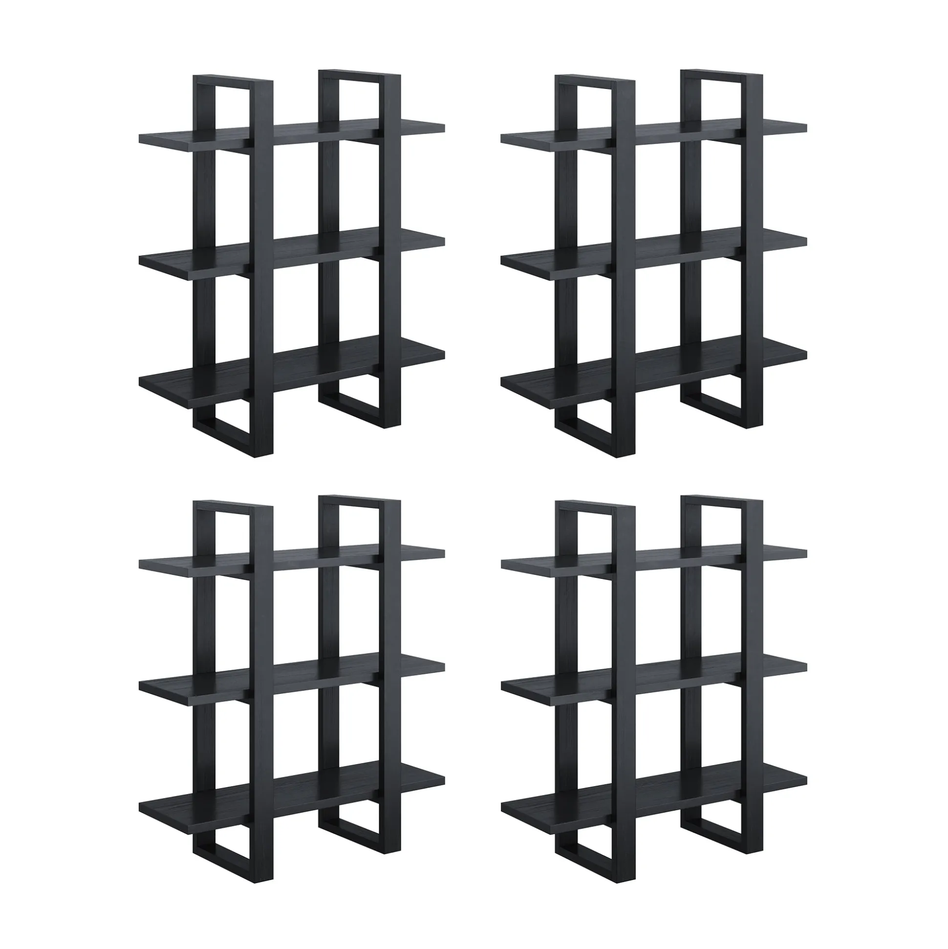 Solid Wood Modular Floating Wall Shelf Black Oak (Set of 4)
