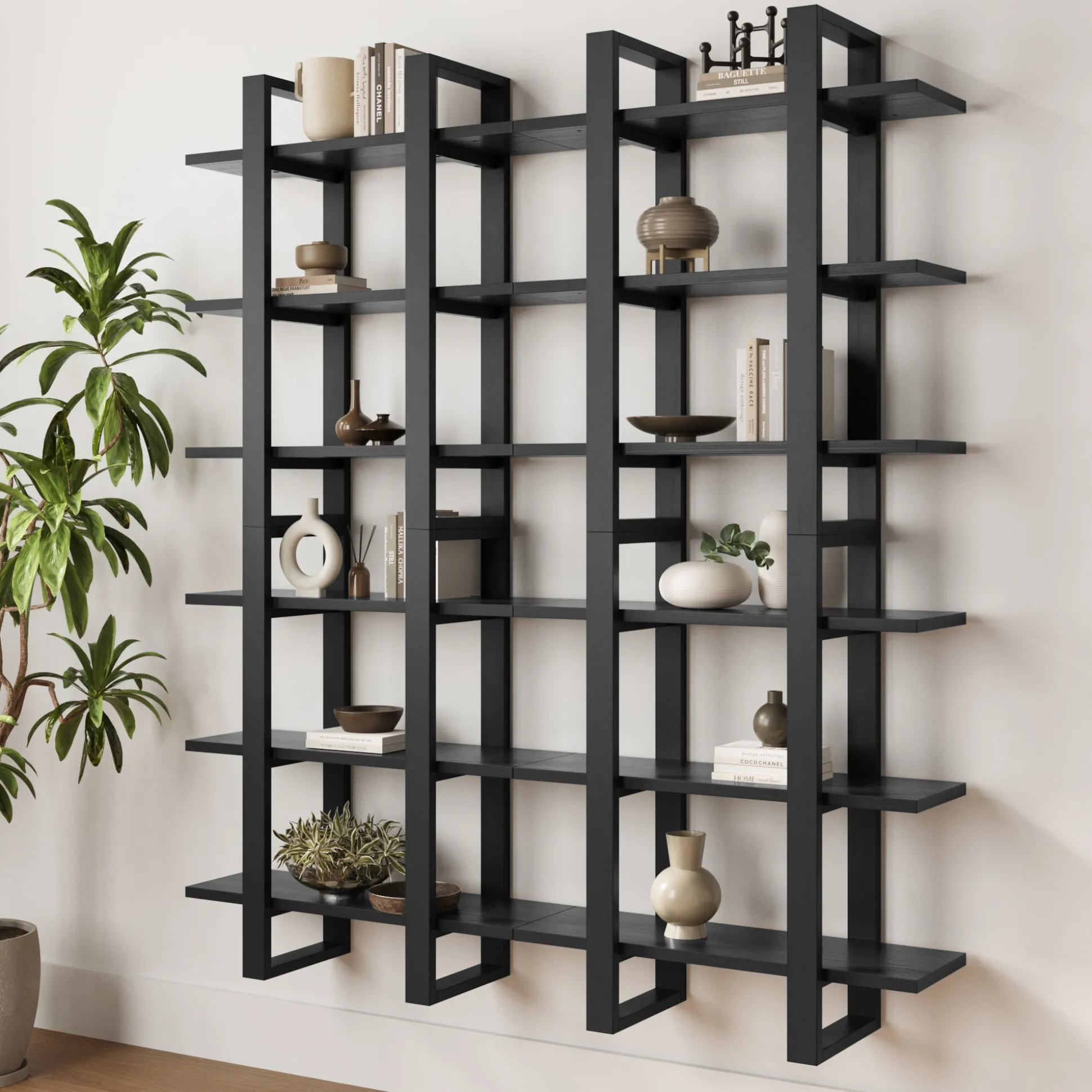 Solid Wood Modular Floating Wall Shelf Black Oak (Set of 4)