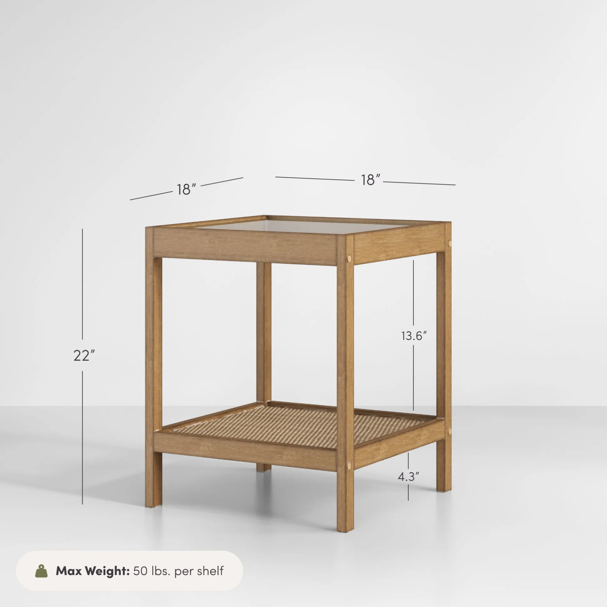 Solid Wood Rattan & Glass End Table Set of 2
