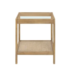 Solid Wood Rattan & Glass End Table Set of 2
