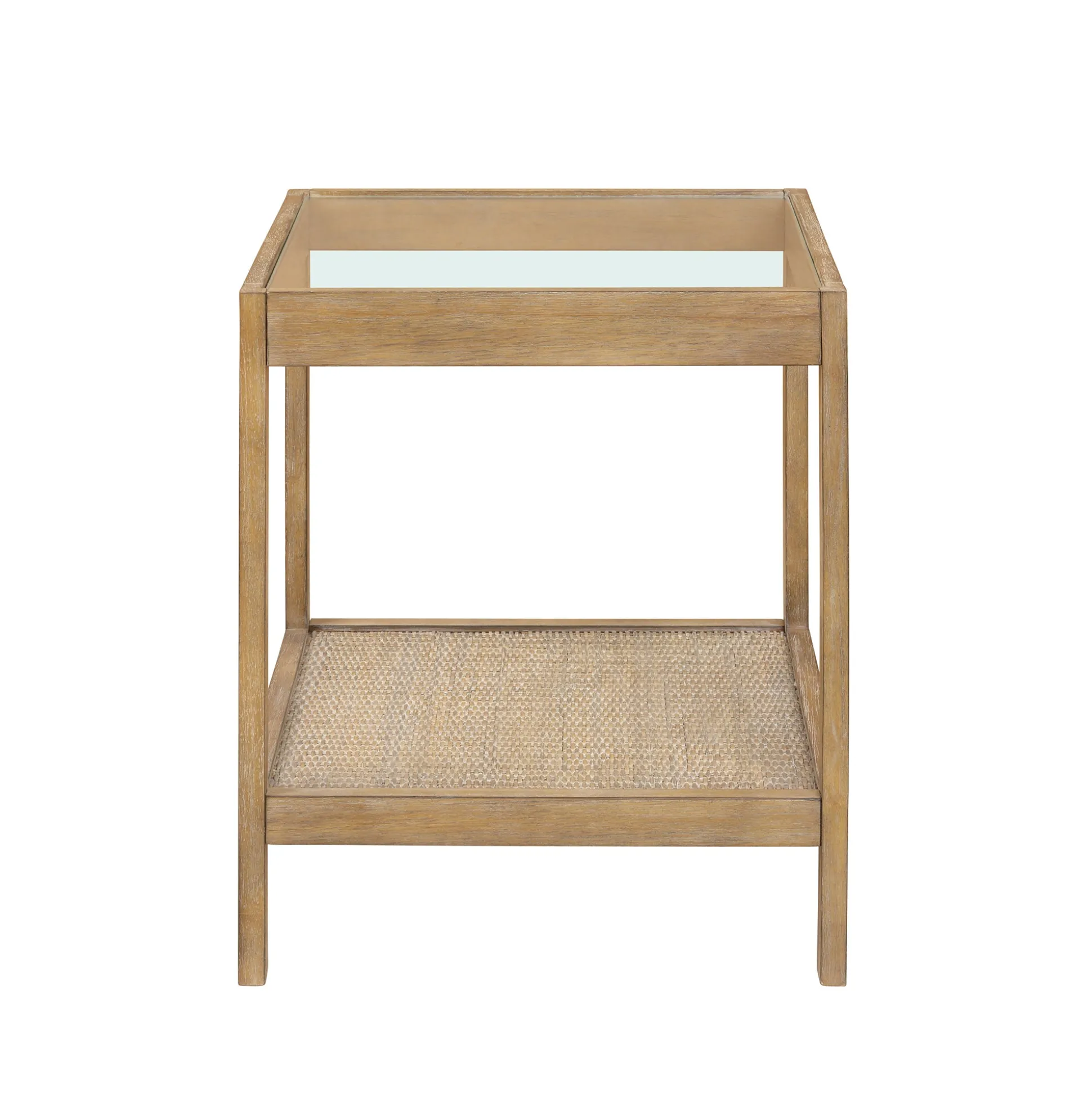 Solid Wood Rattan & Glass End Table Set of 2