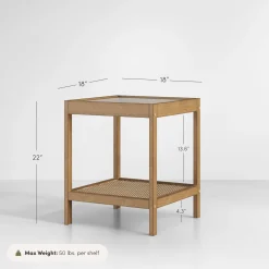 Solid Wood, Rattan & Glass Top End Table