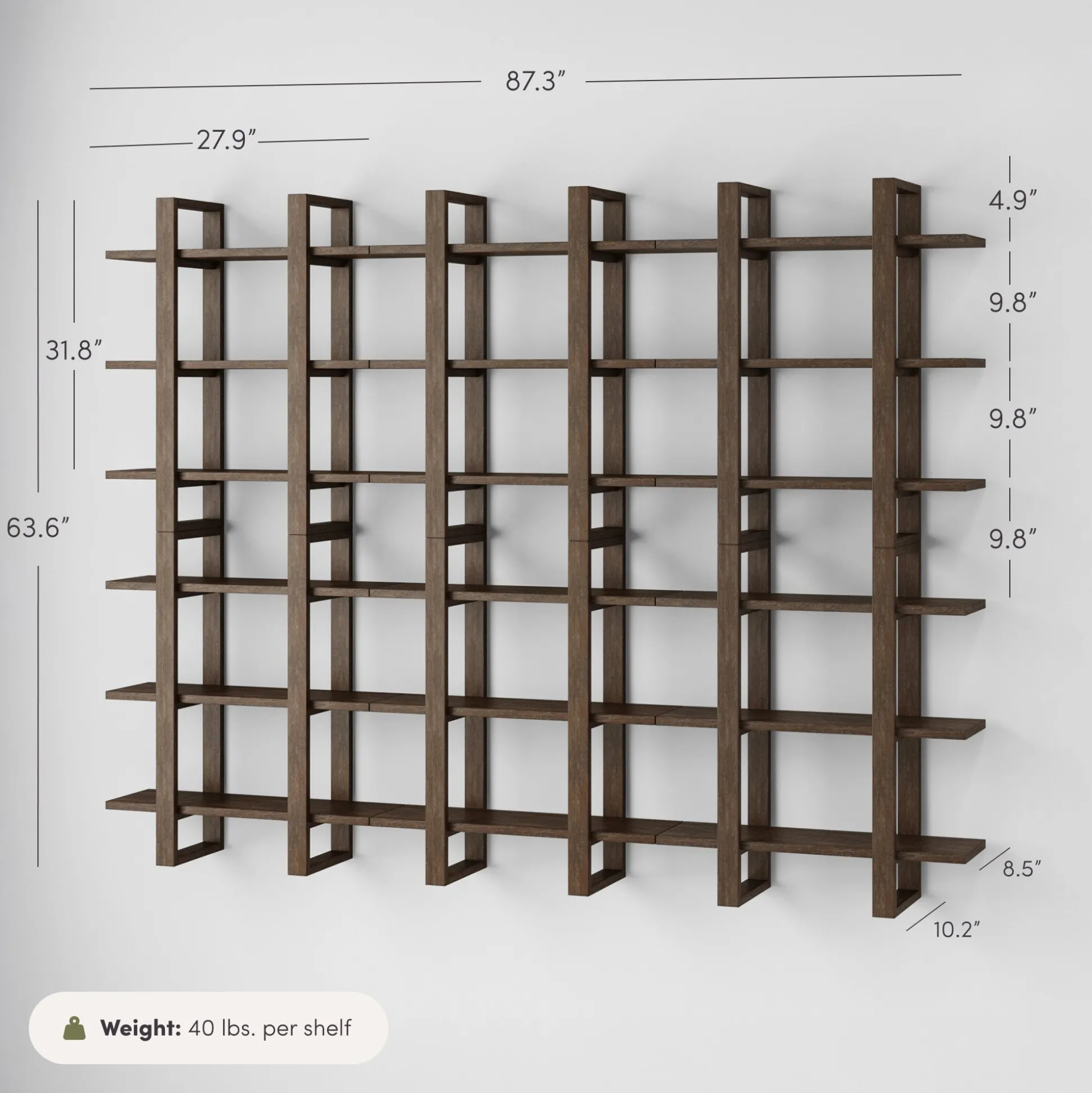 Solid Wood Wall Shelves Dark Brown (Set of 6)