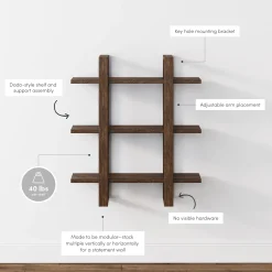 Solid Wood Wall Shelves Dark Brown (Set of 6)