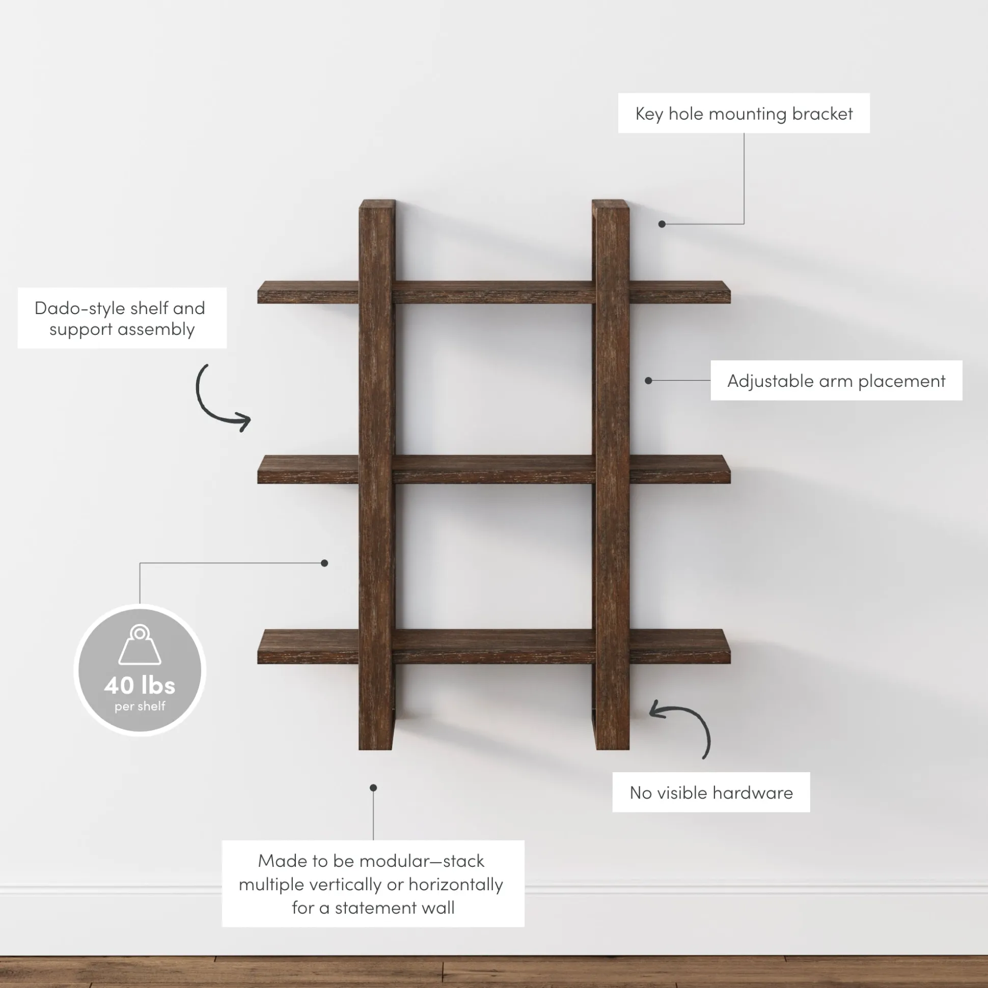 Solid Wood Wall Shelves Dark Brown (Set of 6)