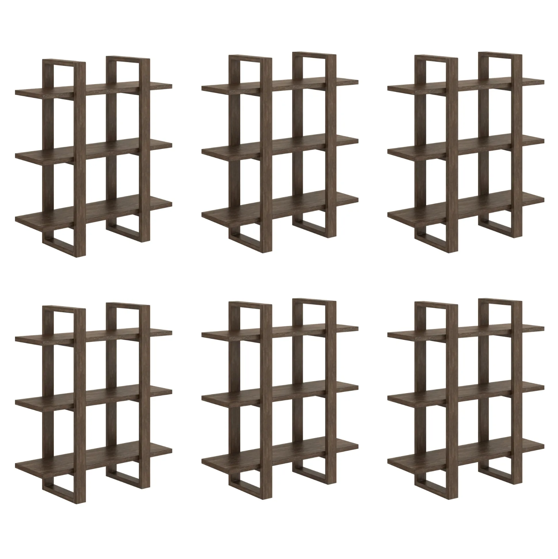 Solid Wood Wall Shelves Dark Brown (Set of 6)