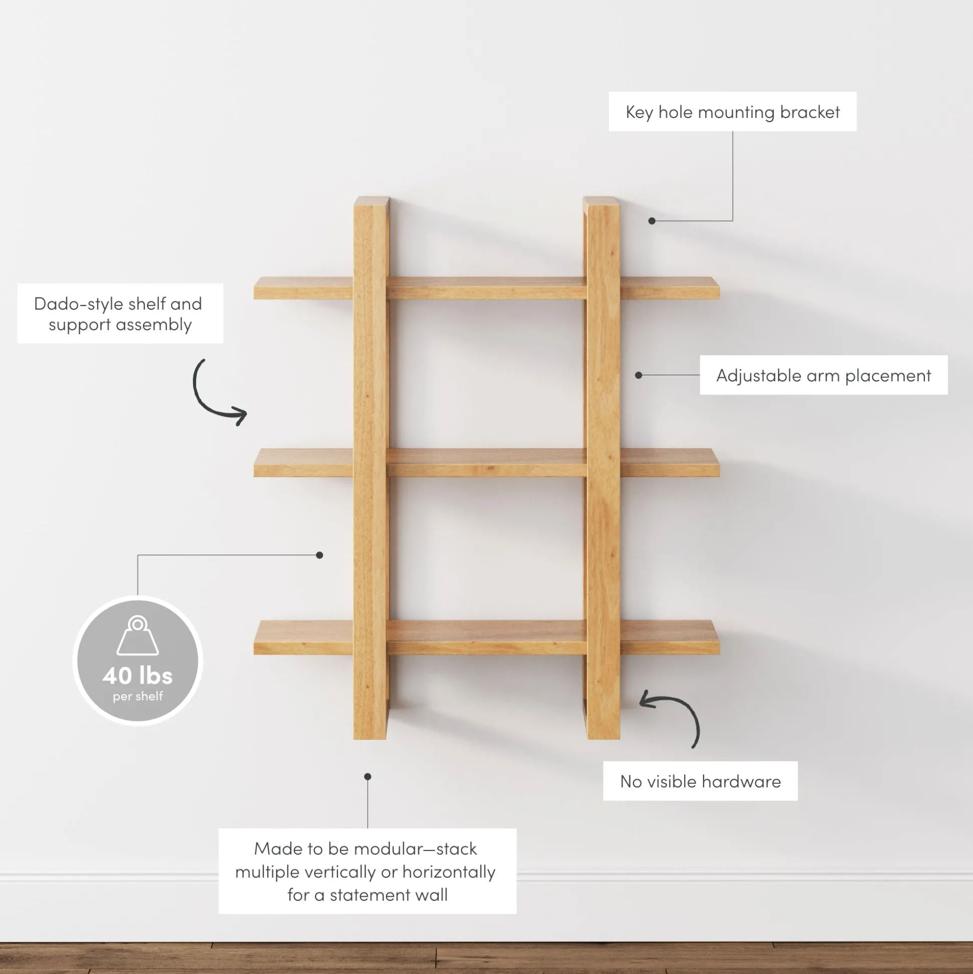 Solid Wood Wall Shelves Warm Pine (Set of 6)