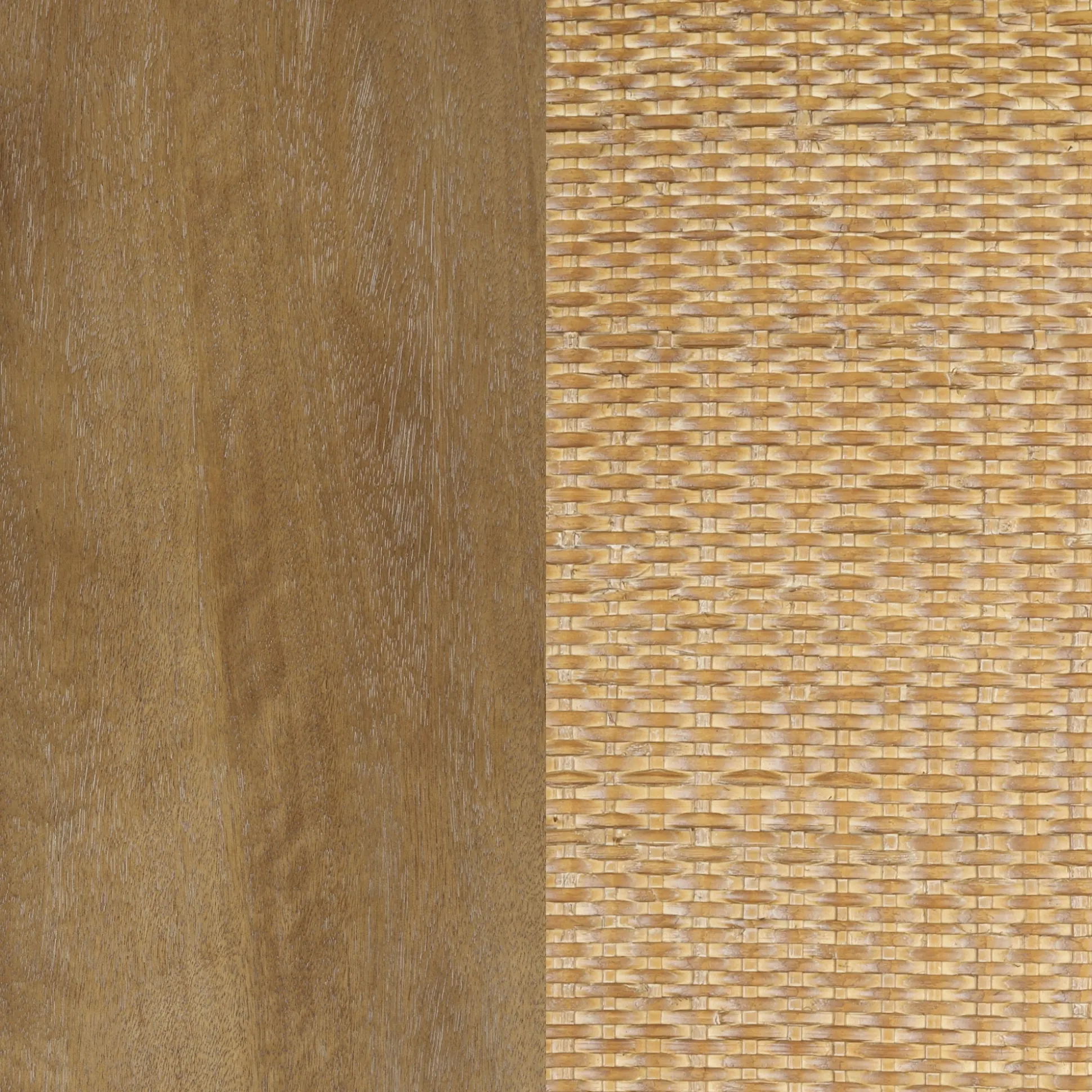 Square Glass & Rattan Coffee Table with Solid Wood Legs