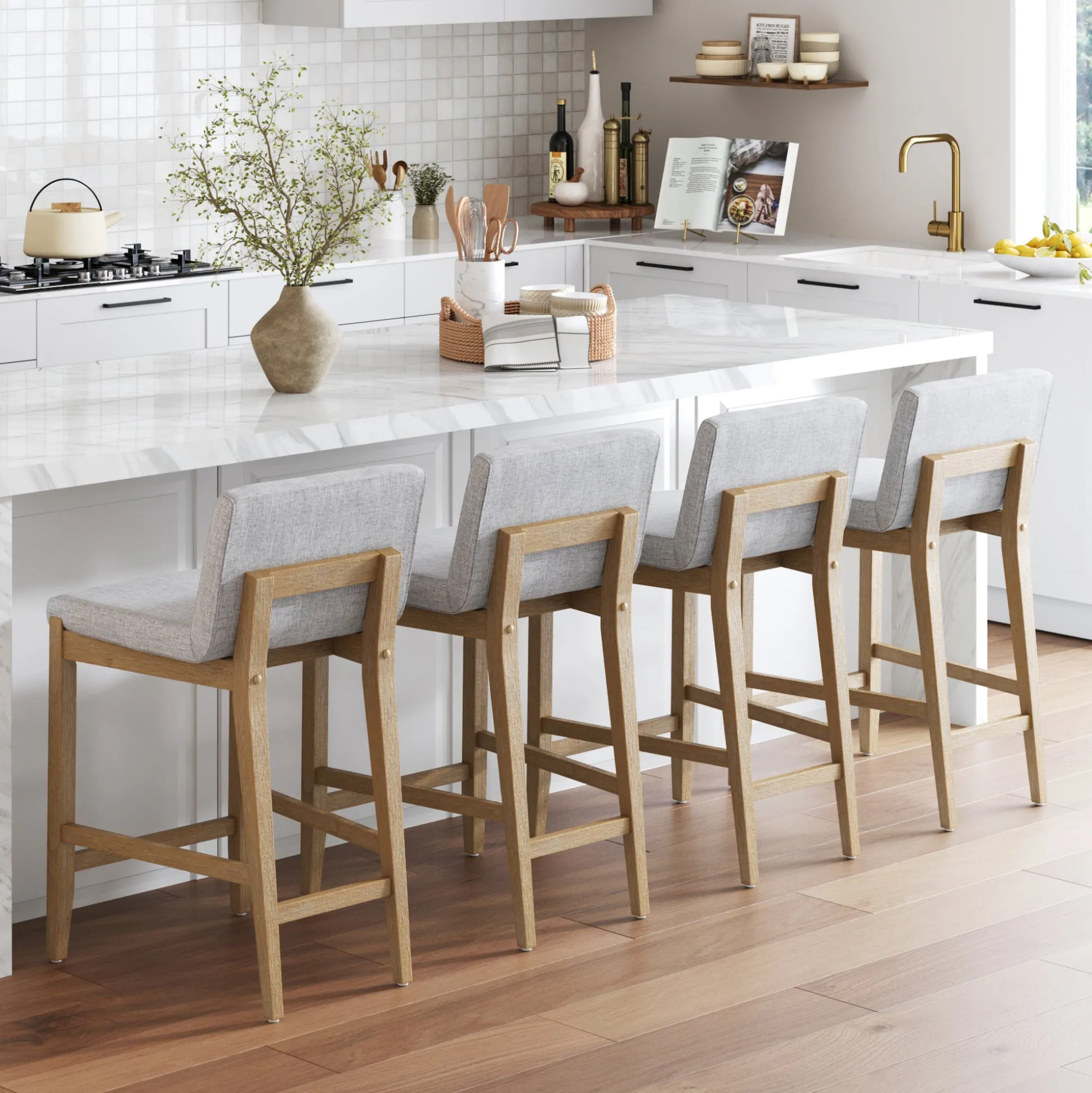 Upholstered Counter Height Bar Stool w/ Back Gray (Set of 4)