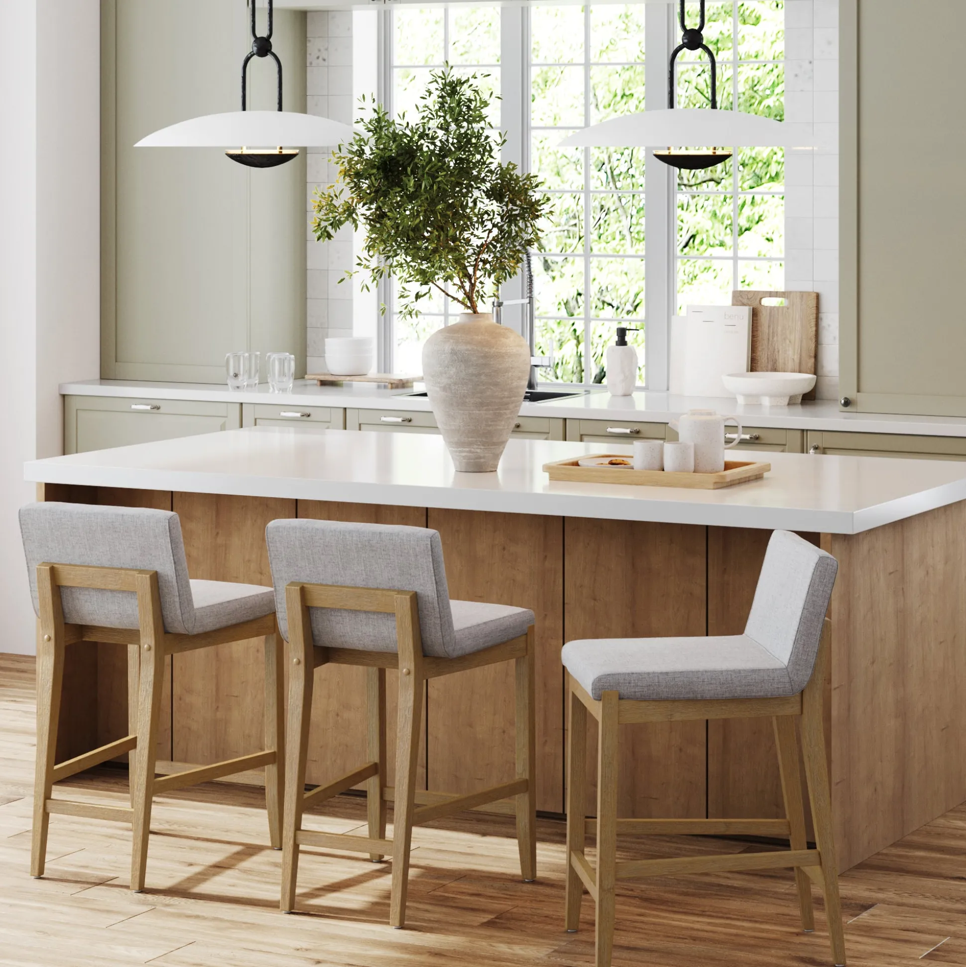 Upholstered Counter Height Bar Stool w/ Back Gray (Set of 3)