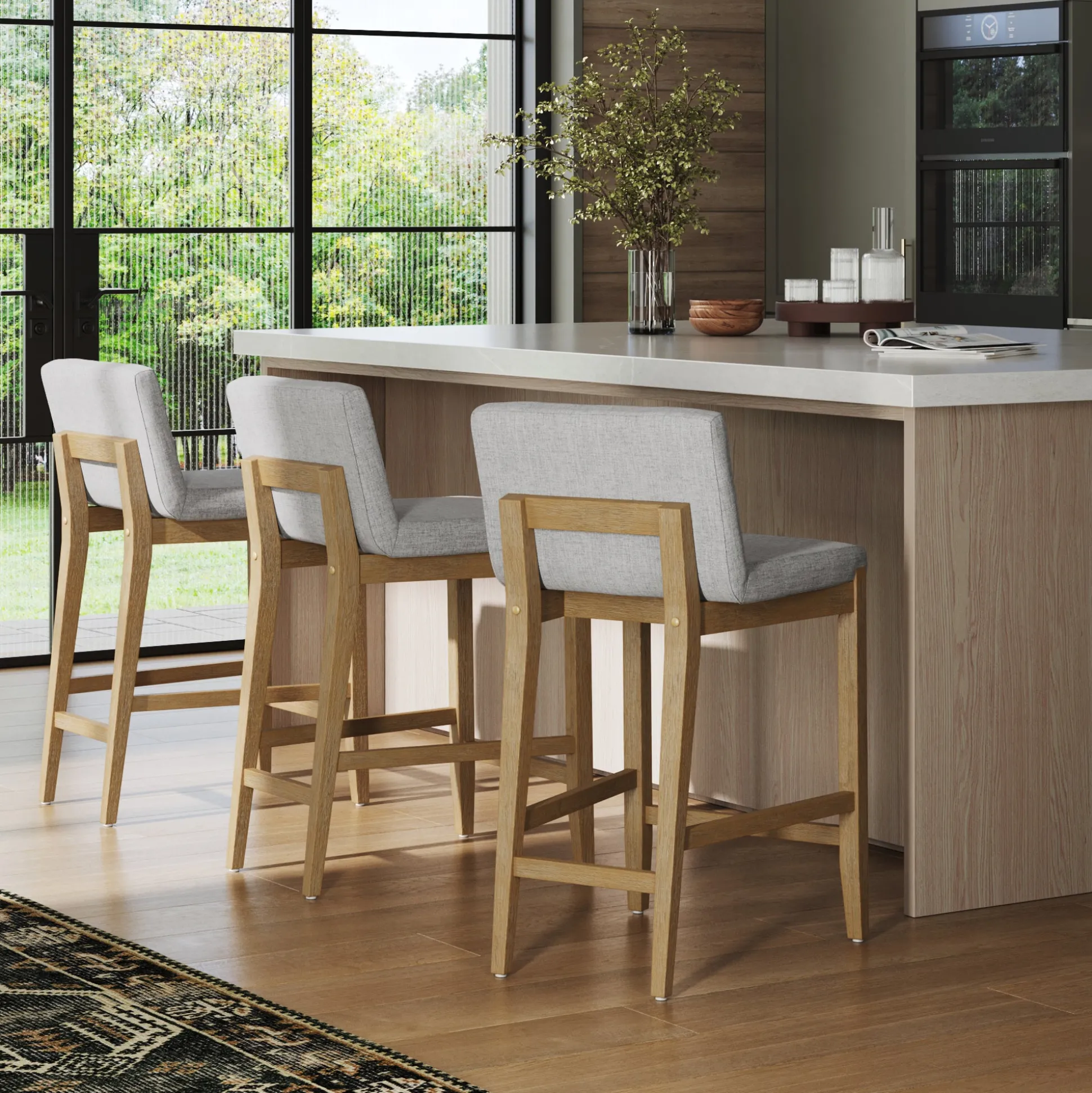 Upholstered Counter Height Bar Stool w/ Back Gray (Set of 3)