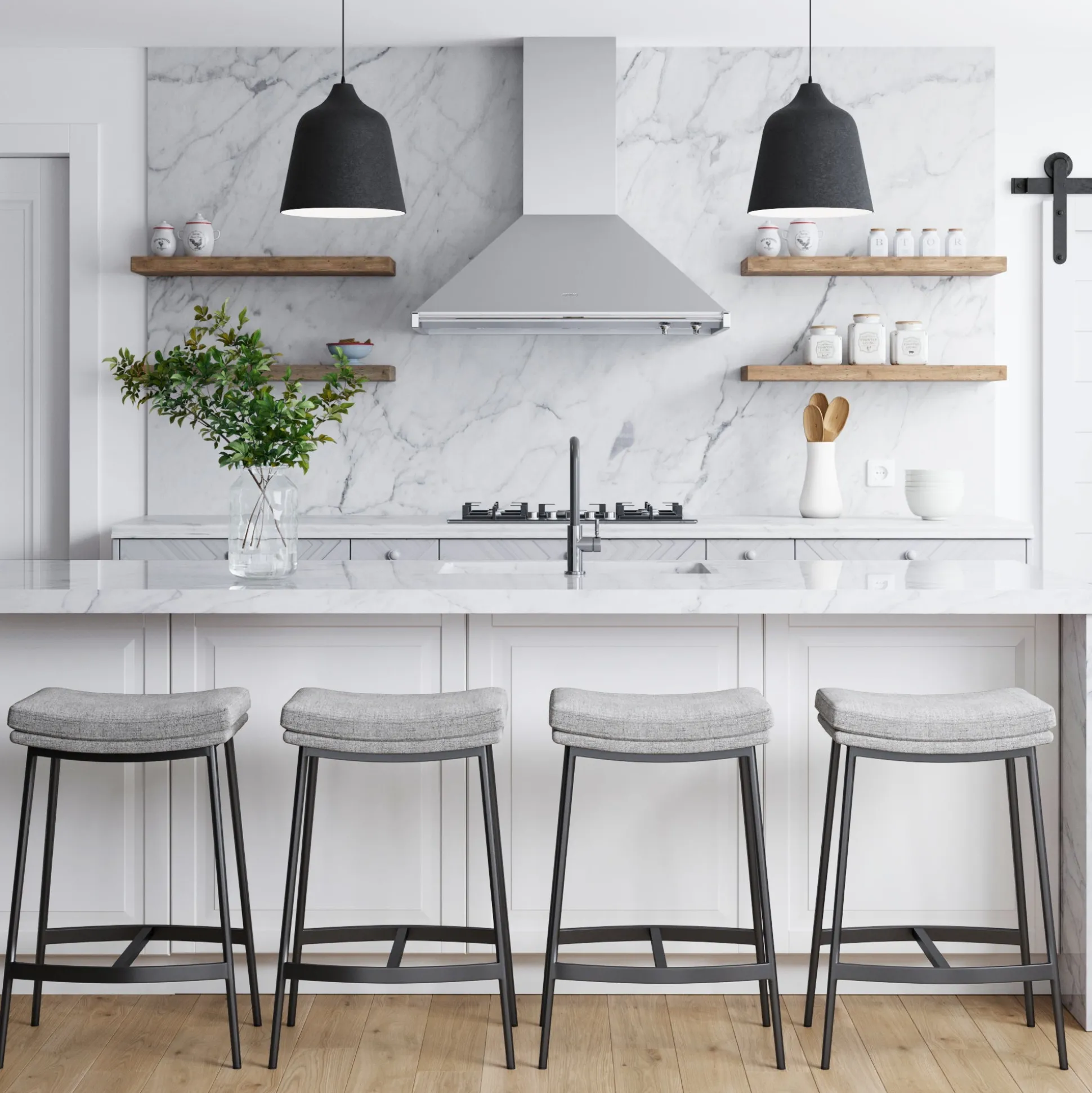 Upholstered Counter Height Saddle Bar Stools Gray (Set of 4)