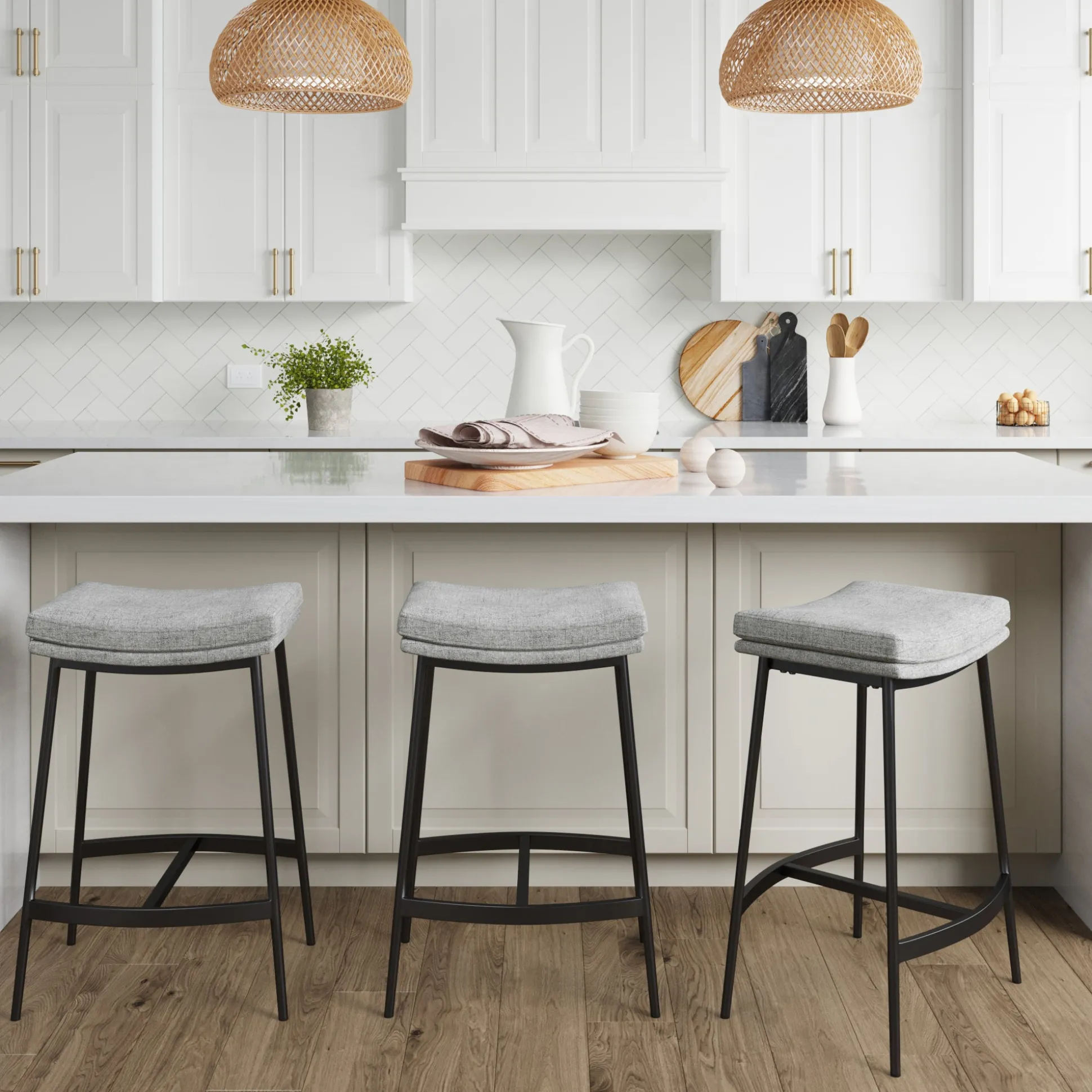 Upholstered Counter Height Saddle Bar Stools Gray (Set of 3)