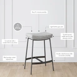 Upholstered Counter Height Saddle Bar Stools Gray (Set of 2)