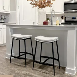 Upholstered Counter Height Saddle Bar Stools Gray (Set of 2)