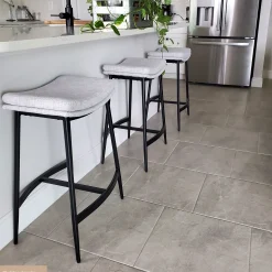 Upholstered Counter Height Saddle Bar Stools Gray (Set of 2)