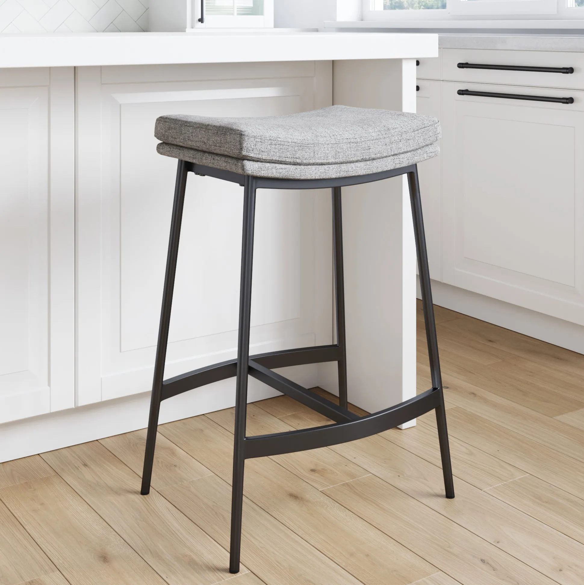 Upholstered Counter Height Saddle Bar Stool Gray