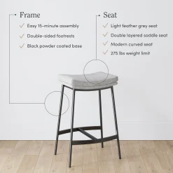 Upholstered Counter Height Saddle Bar Stool Gray