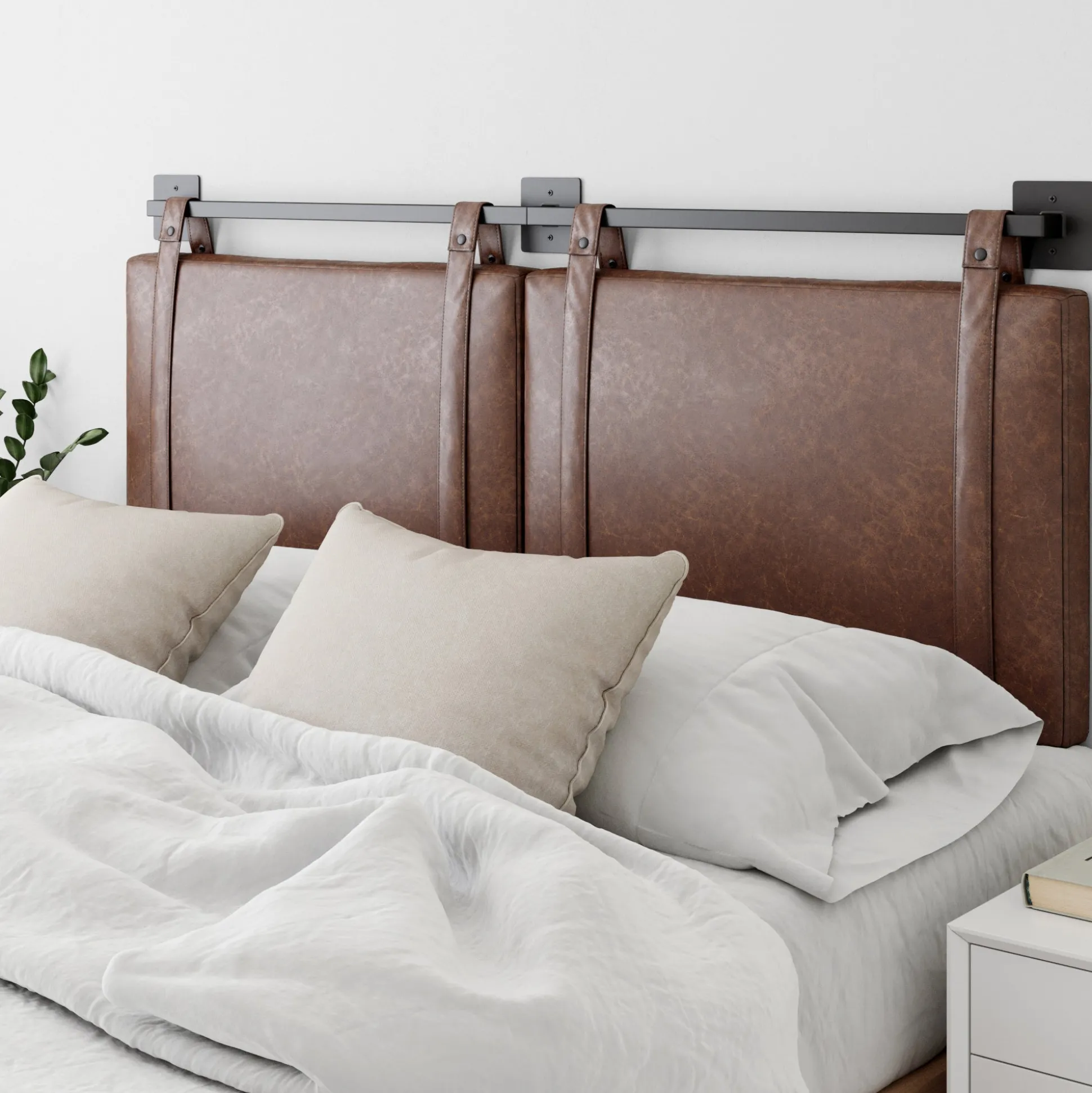 Upholstered King Wall Mount Headboard Brown