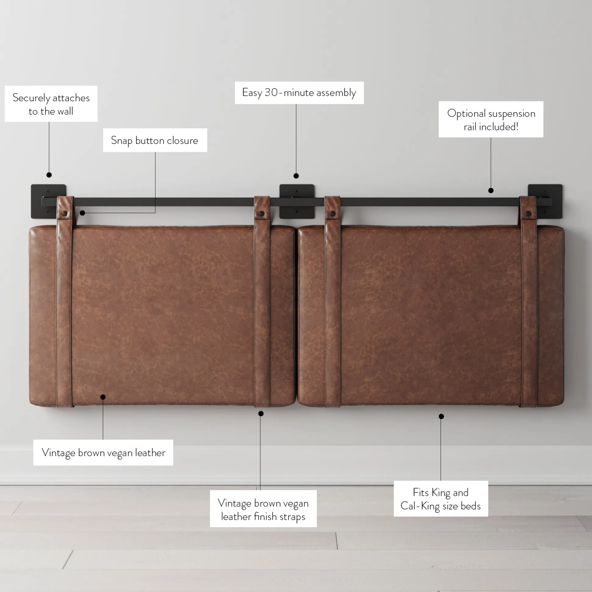 Upholstered King Wall Mount Headboard Brown