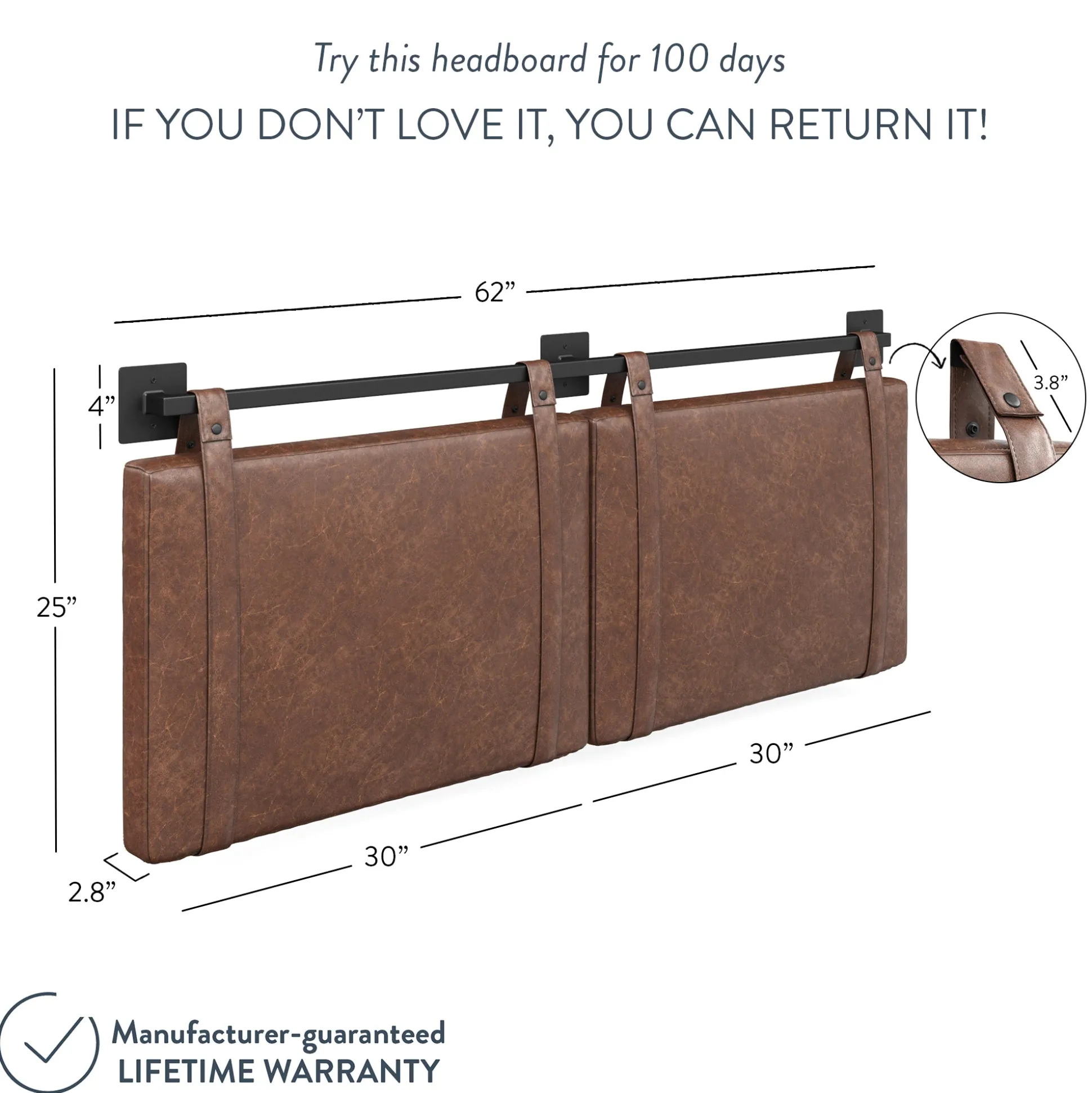 Upholstered King Wall Mount Headboard Brown