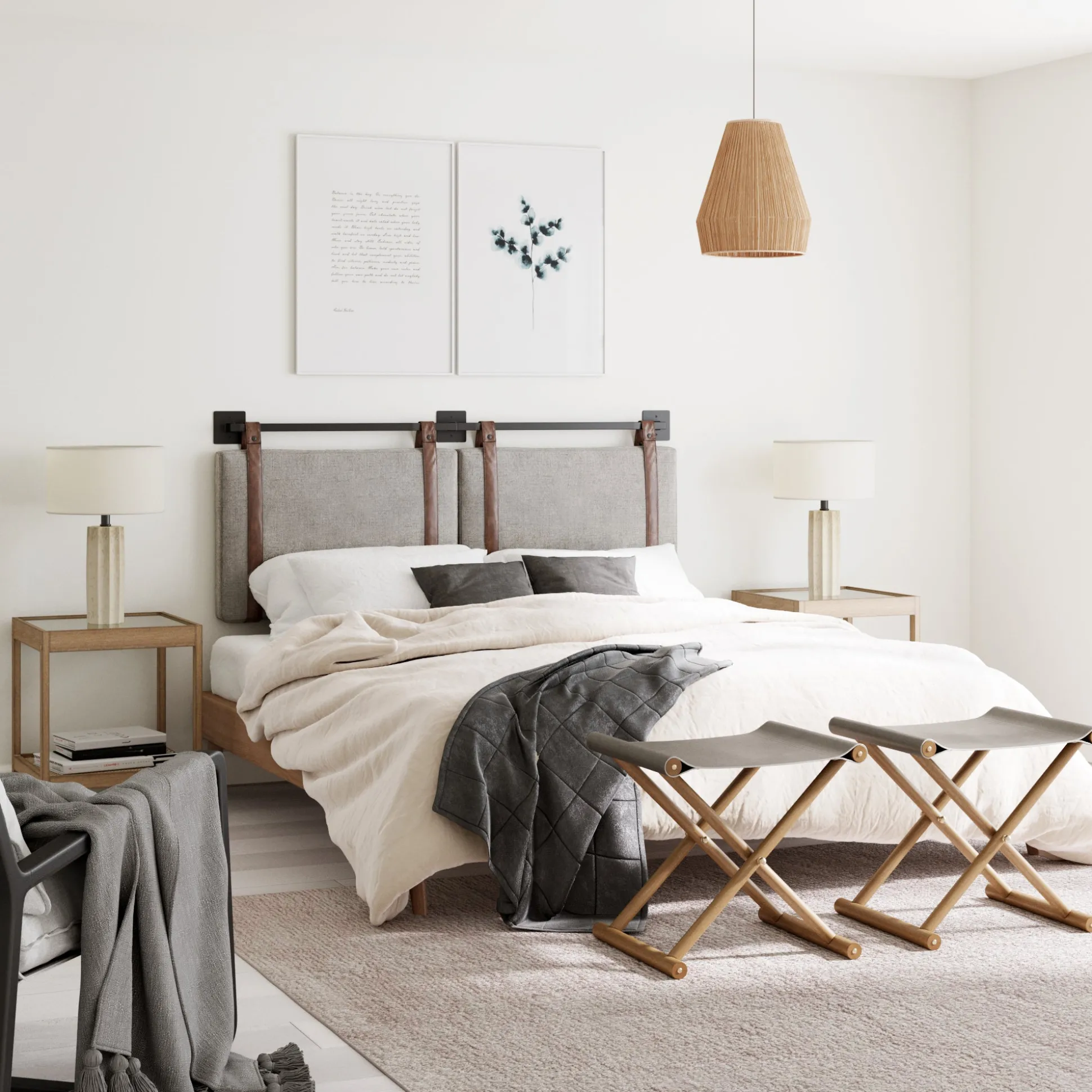 Upholstered Queen Wall Mount Headboard Gray