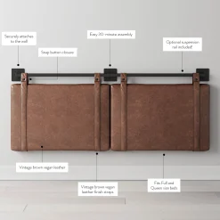 Upholstered Queen Wall Mount Headboard Brown