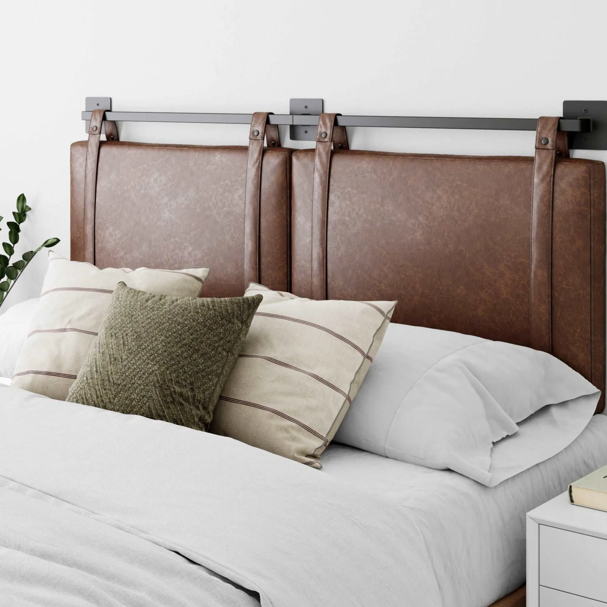 Upholstered Queen Wall Mount Headboard Brown