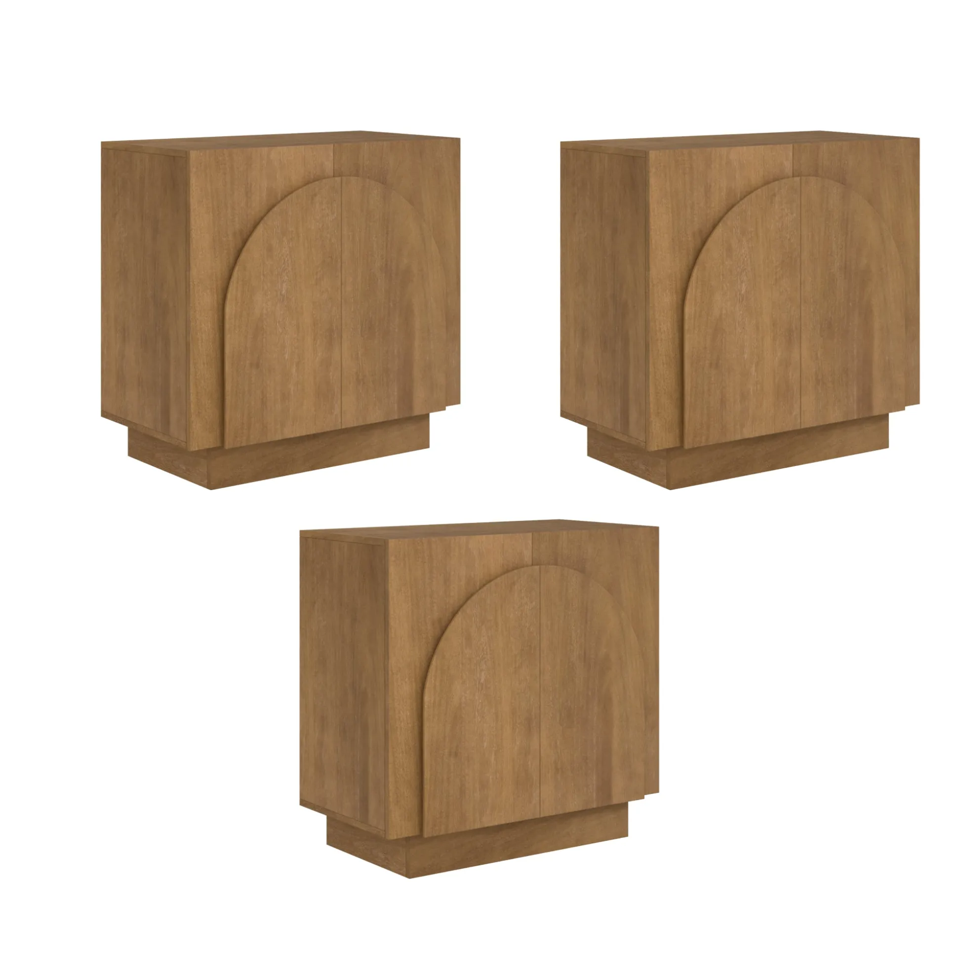 Wood Arched Kitchen Cabinet Credenza Light Brown (Set of 3)
