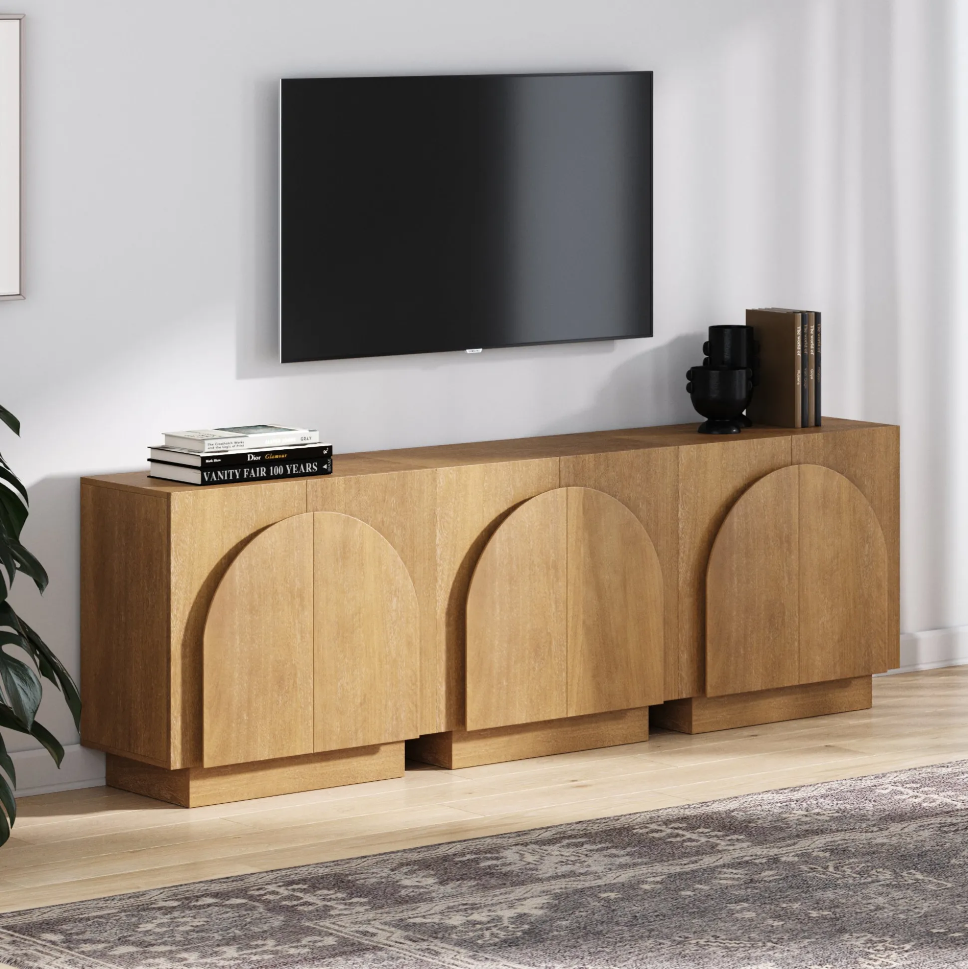 Wood Arched Kitchen Cabinet Credenza Light Brown (Set of 3)