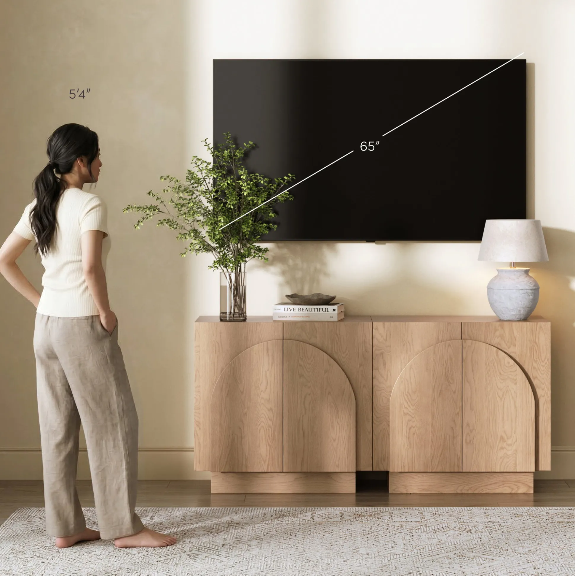 Wood Arched TV Console Stand for TVs up to 65" Oak