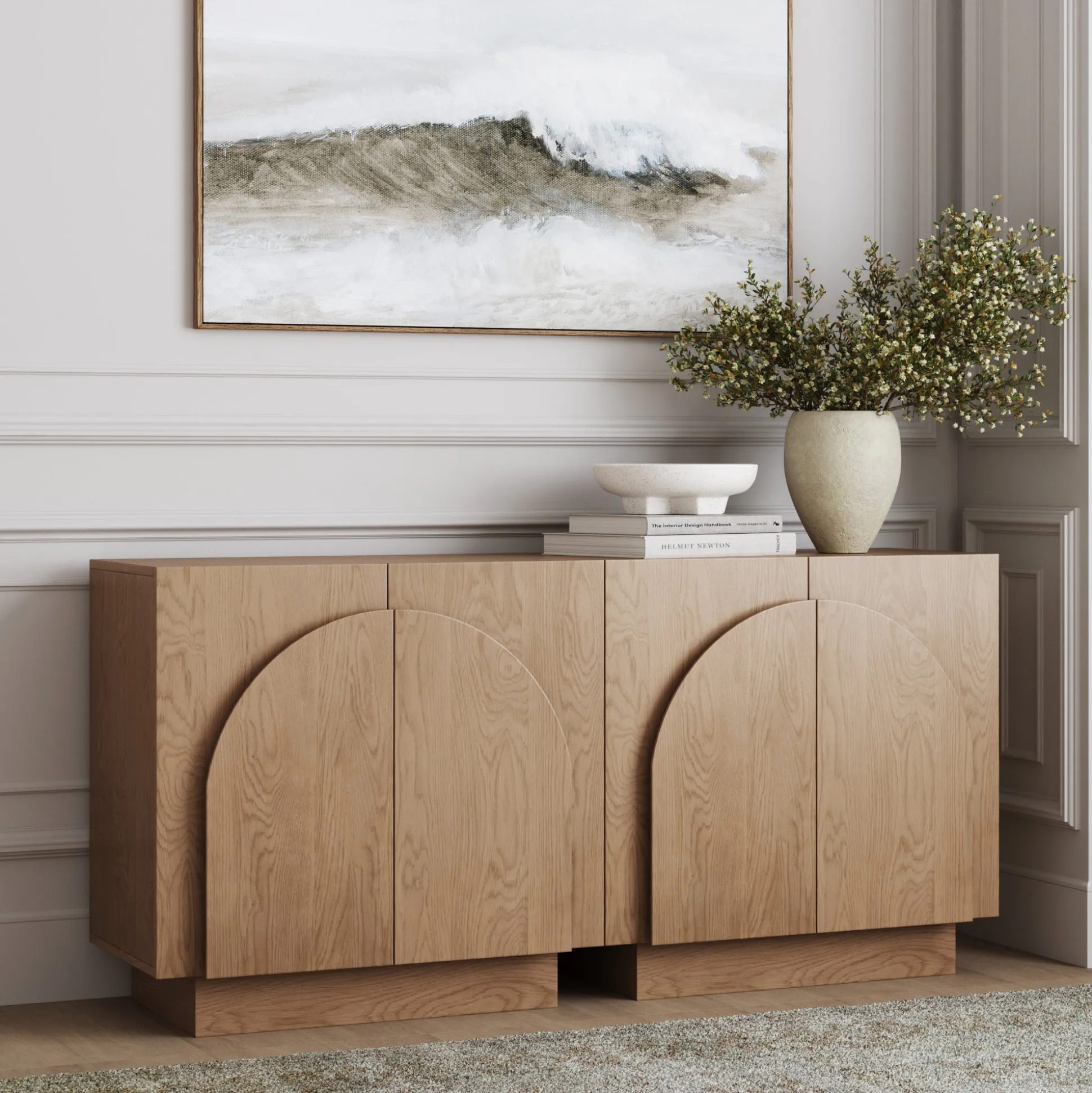 Wood Arched TV Console Stand for TVs up to 65" Oak