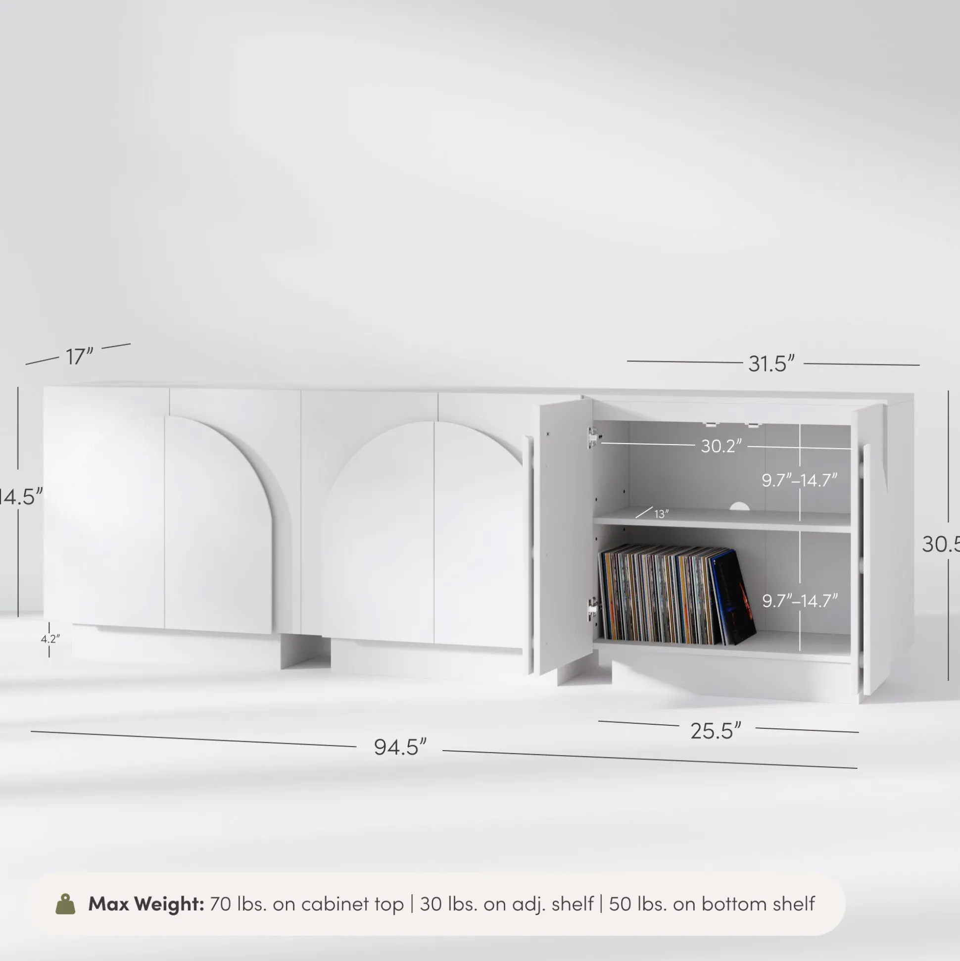 Wood Arched TV Console Stand for TVs up to 75" White