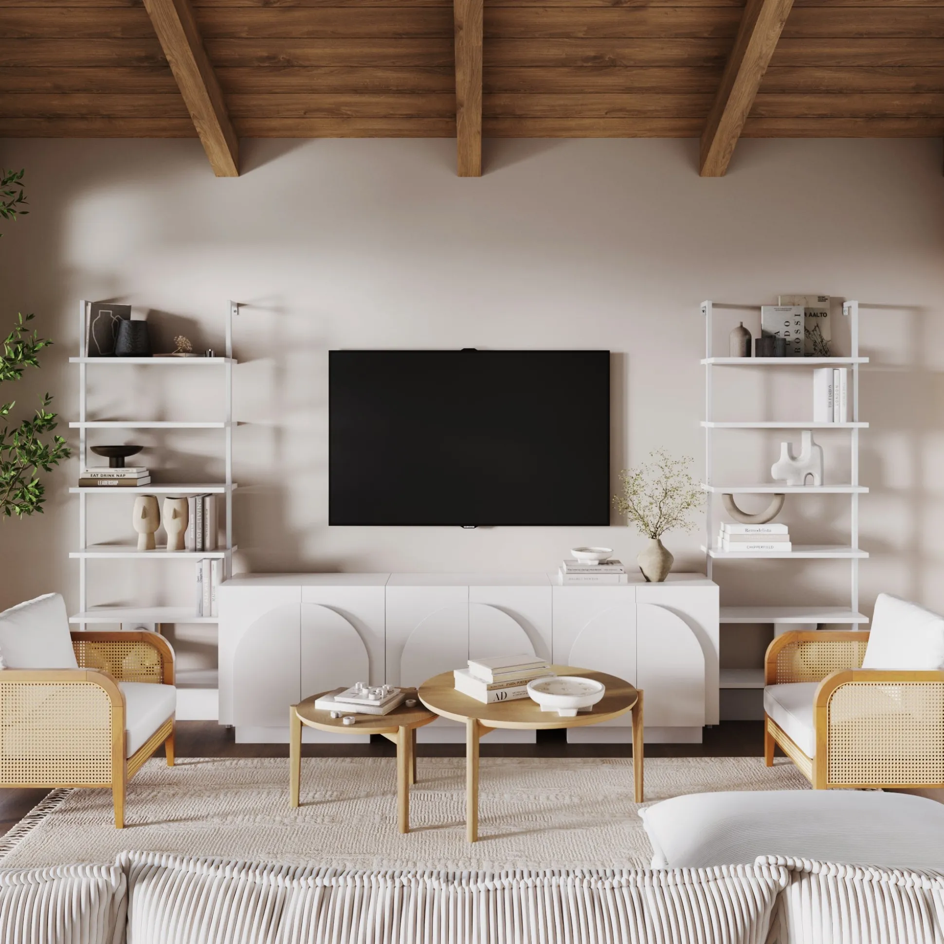Wood Arched TV Console Stand for TVs up to 75" White