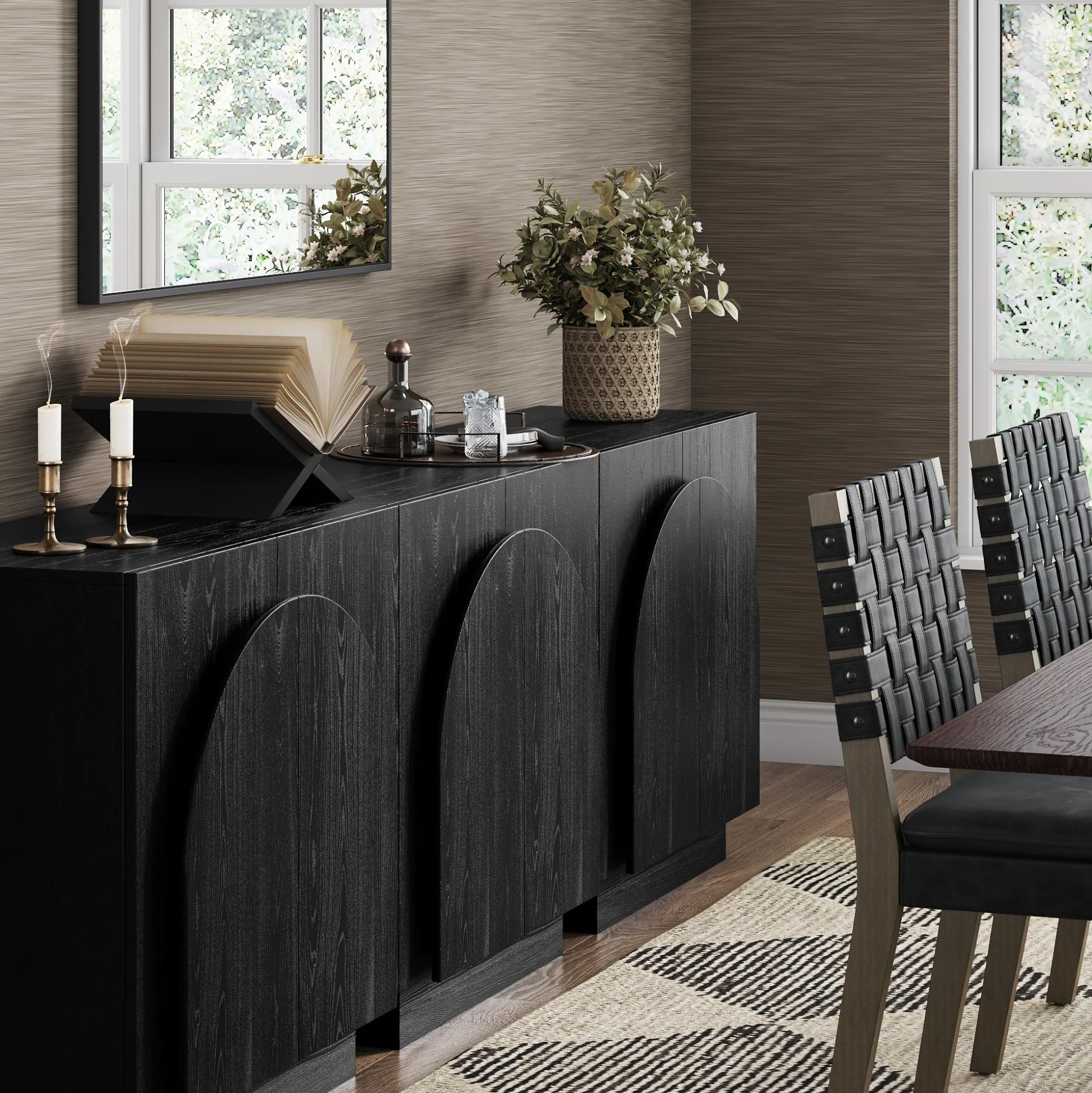 Wood Arched TV Console Stand for TVs up to 75" Black