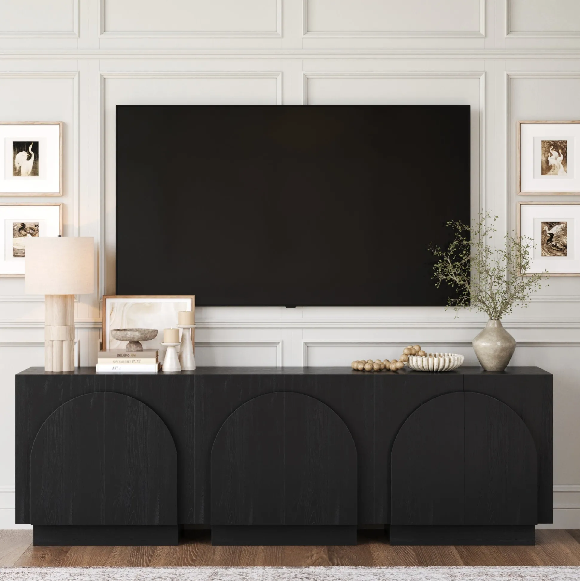 Wood Arched TV Console Stand for TVs up to 75" Black