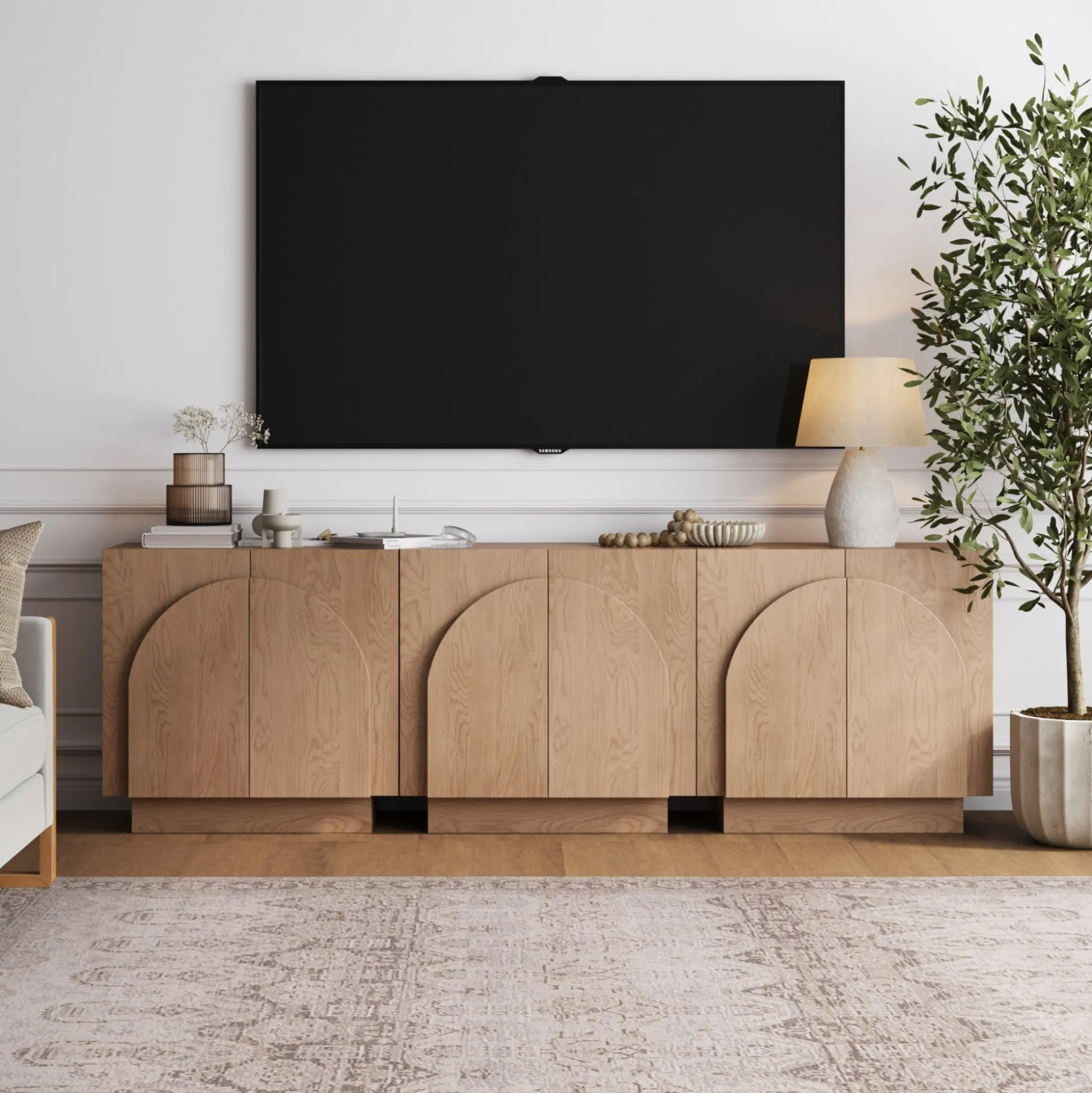 Wood Arched TV Console Stand for TVs up to 75" Oak