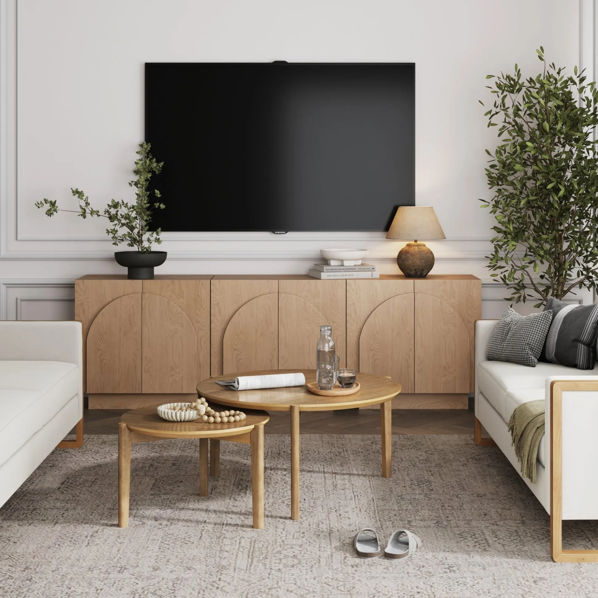 Wood Arched TV Console Stand for TVs up to 75" Oak