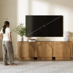 Wood Arched TV Console Stand for TVs up to 75" Brown