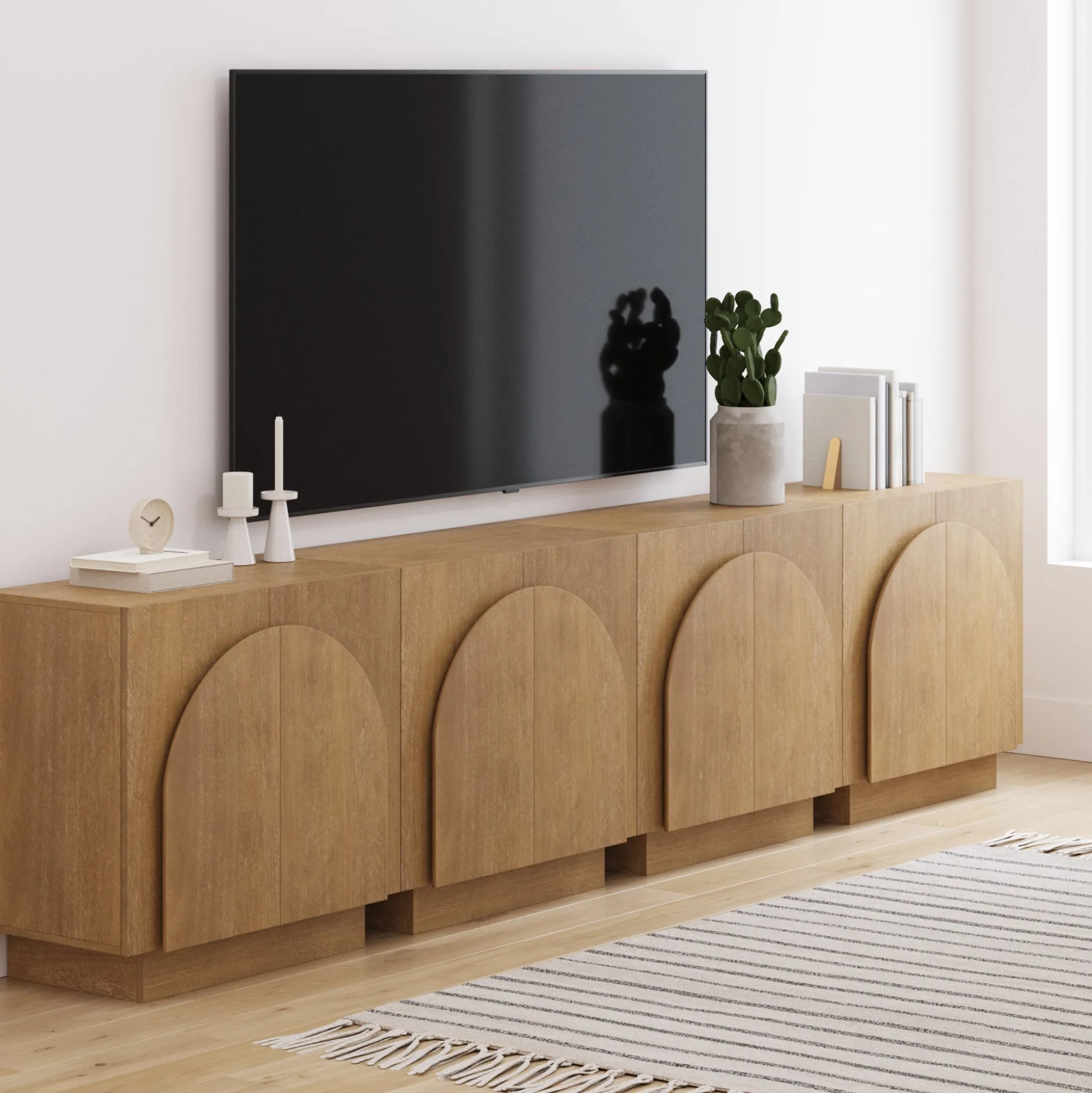 Wood Arched TV Console Stand for TVs up to 100" Brown