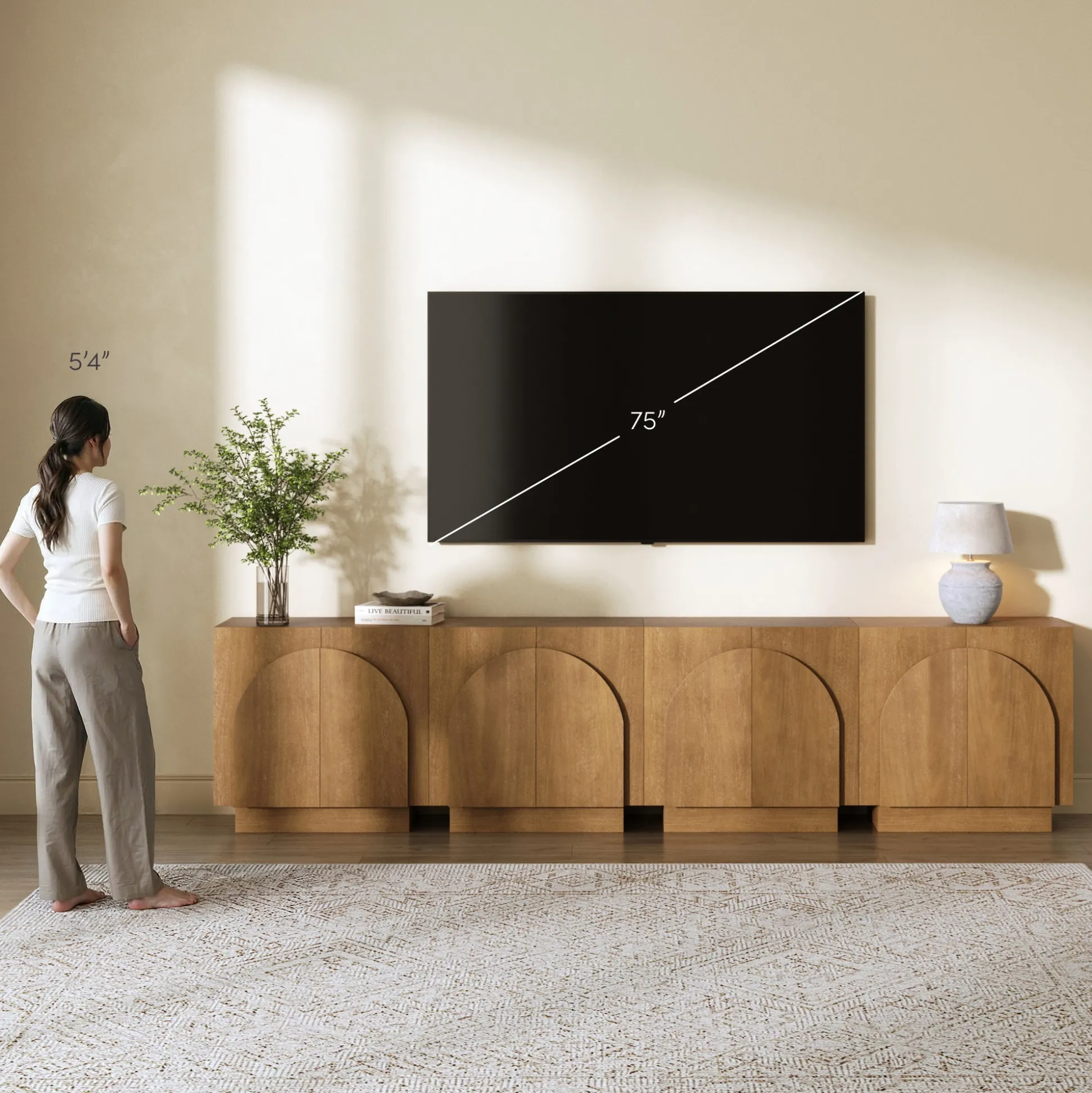 Wood Arched TV Console Stand for TVs up to 100" Brown