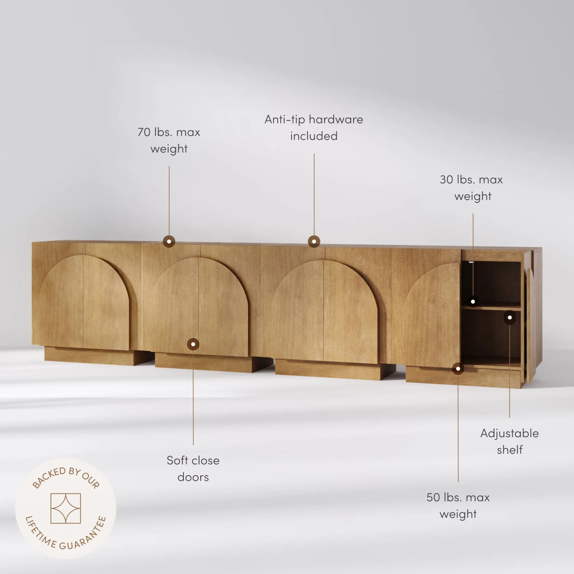 Wood Arched TV Console Stand for TVs up to 100" Brown