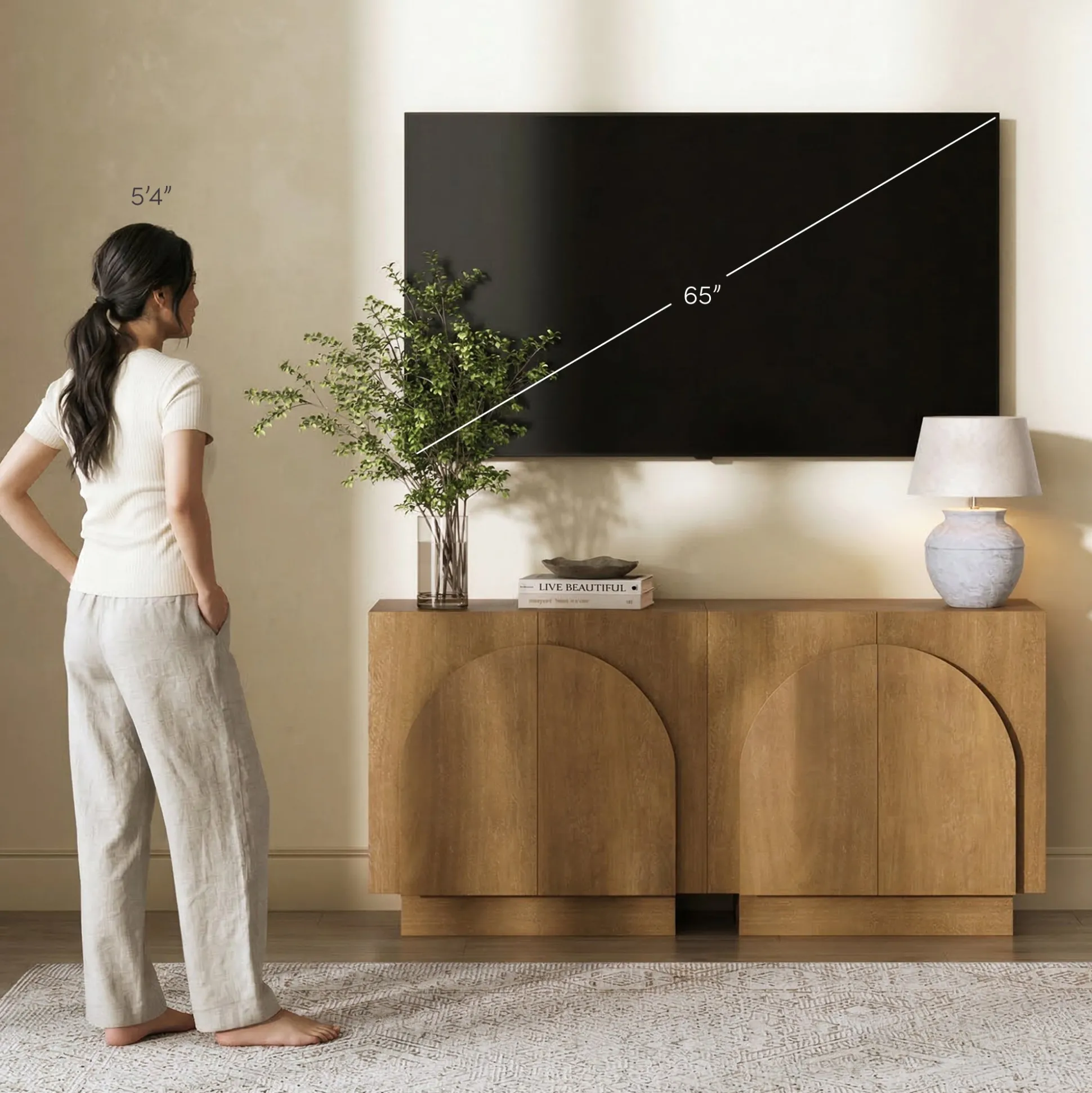 Wood Arched TV Console Stand for TVs up to 65" Light Brown