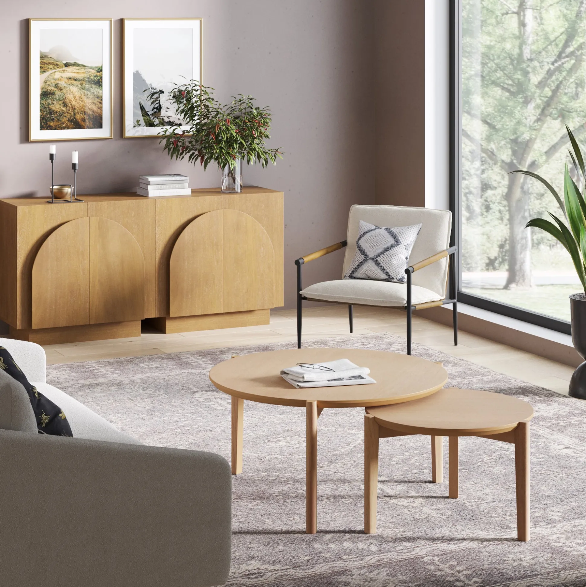 Wood Arched TV Console Stand for TVs up to 65" Light Brown