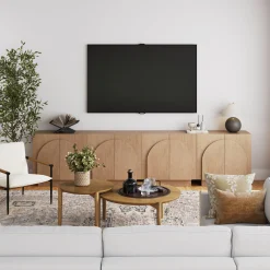 Wood Arched TV Console Stand for TVs up to 100" Oak
