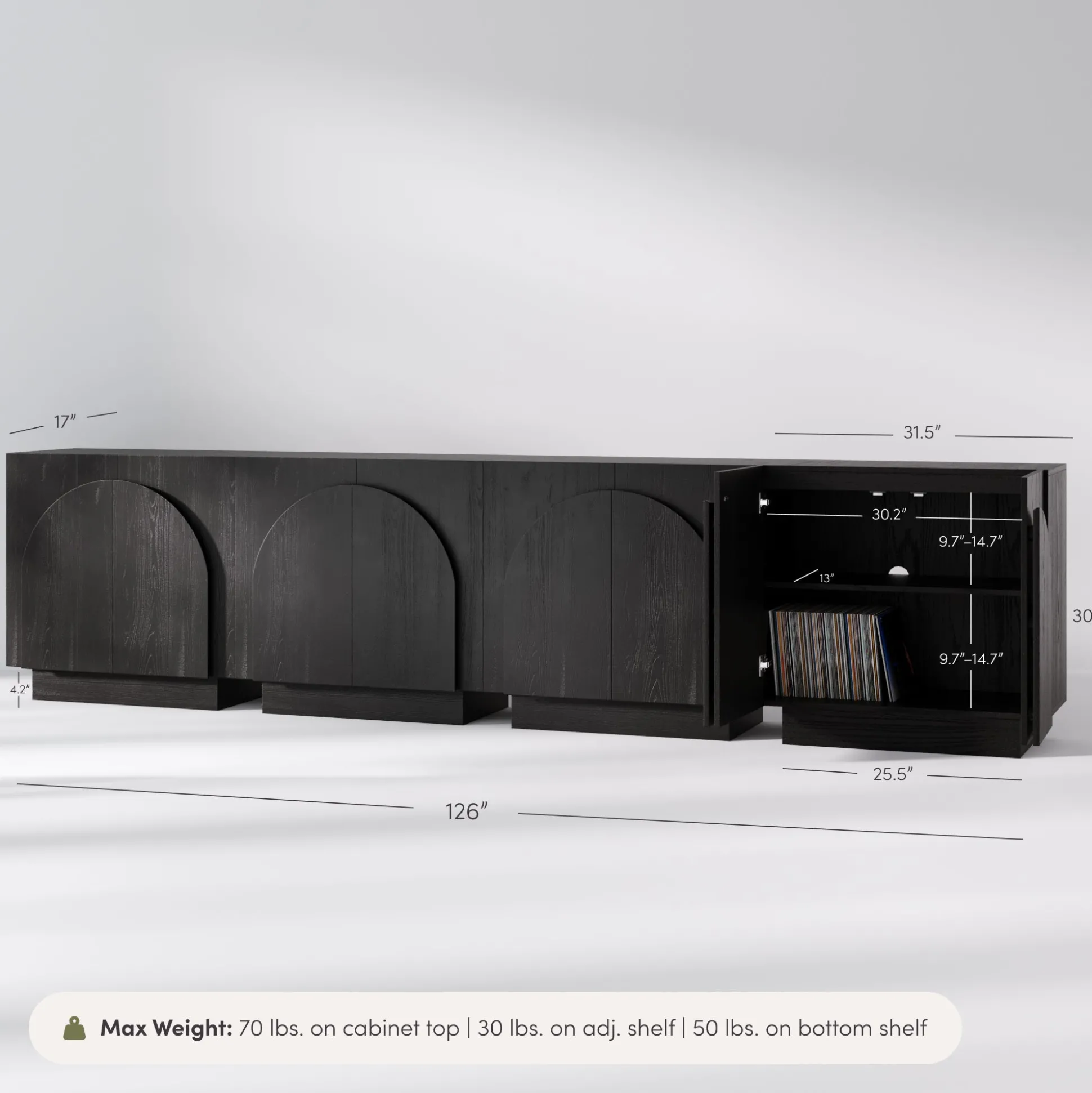 Wood Arched TV Console Stand for TVs up to 100" Black